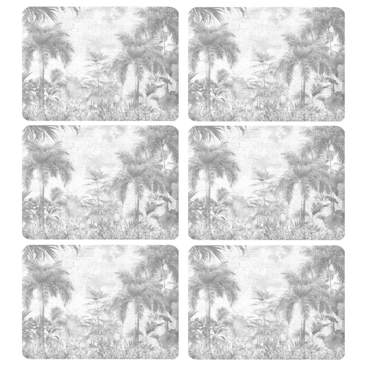 HABITABLE Lot de 6 sets de table motifs jungle SAGE - 28 x 43 cm - Gris et blanc