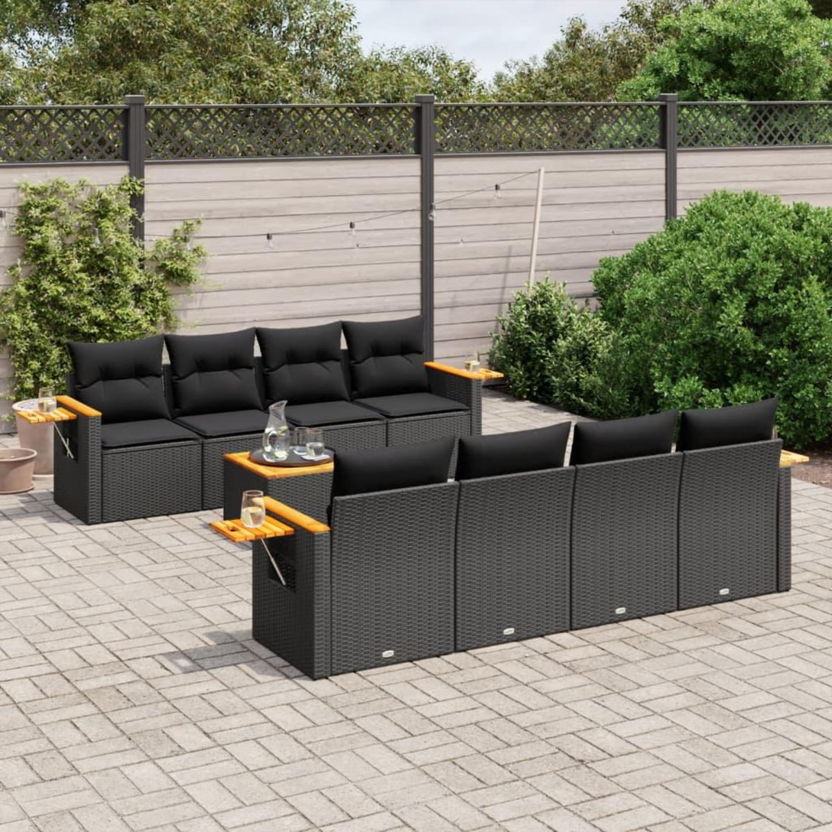 VIDAXL Salon de jardin 9 pcs avec coussins noir resine tressee
