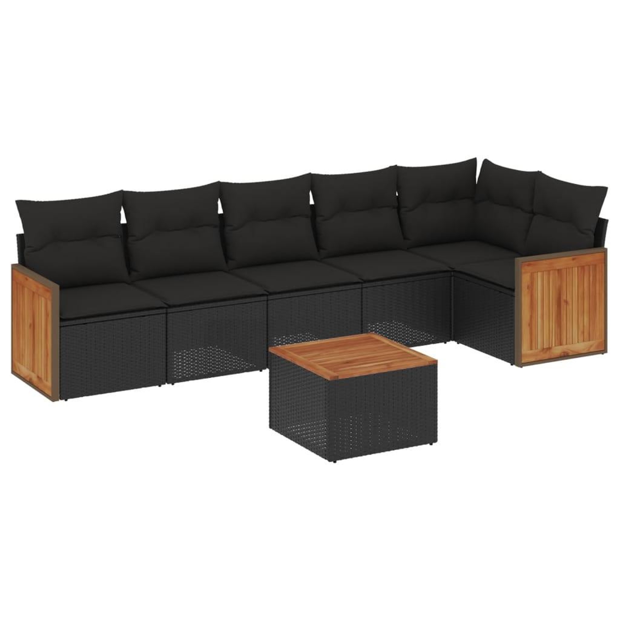 Voir la diapositive 2 : VIDAXL Salon de jardin 7 pcs avec coussins noir resine tressee