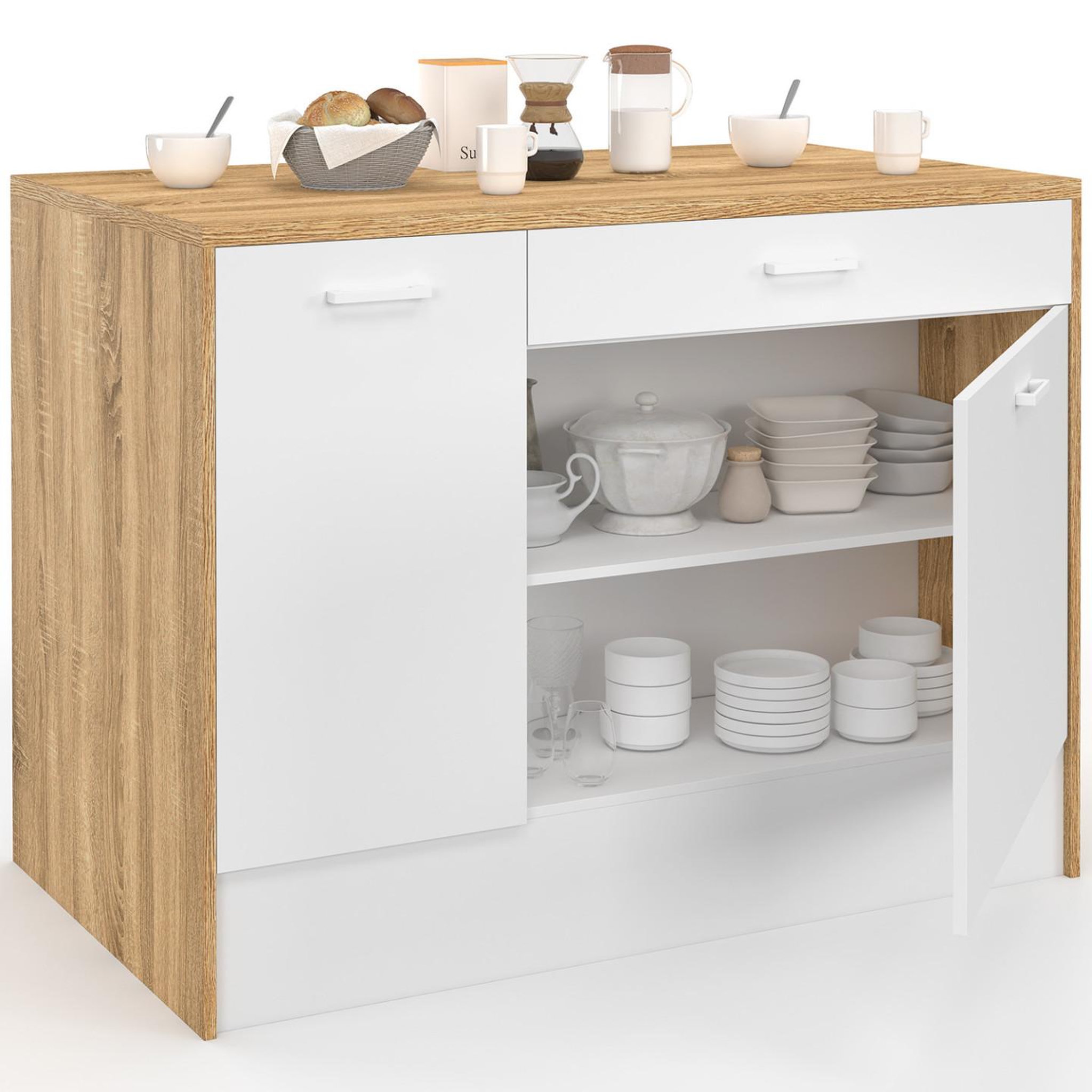 Voir la diapositive 5 : ID MARKET Ilot central lio maxi capacité de rangement bois et blanc