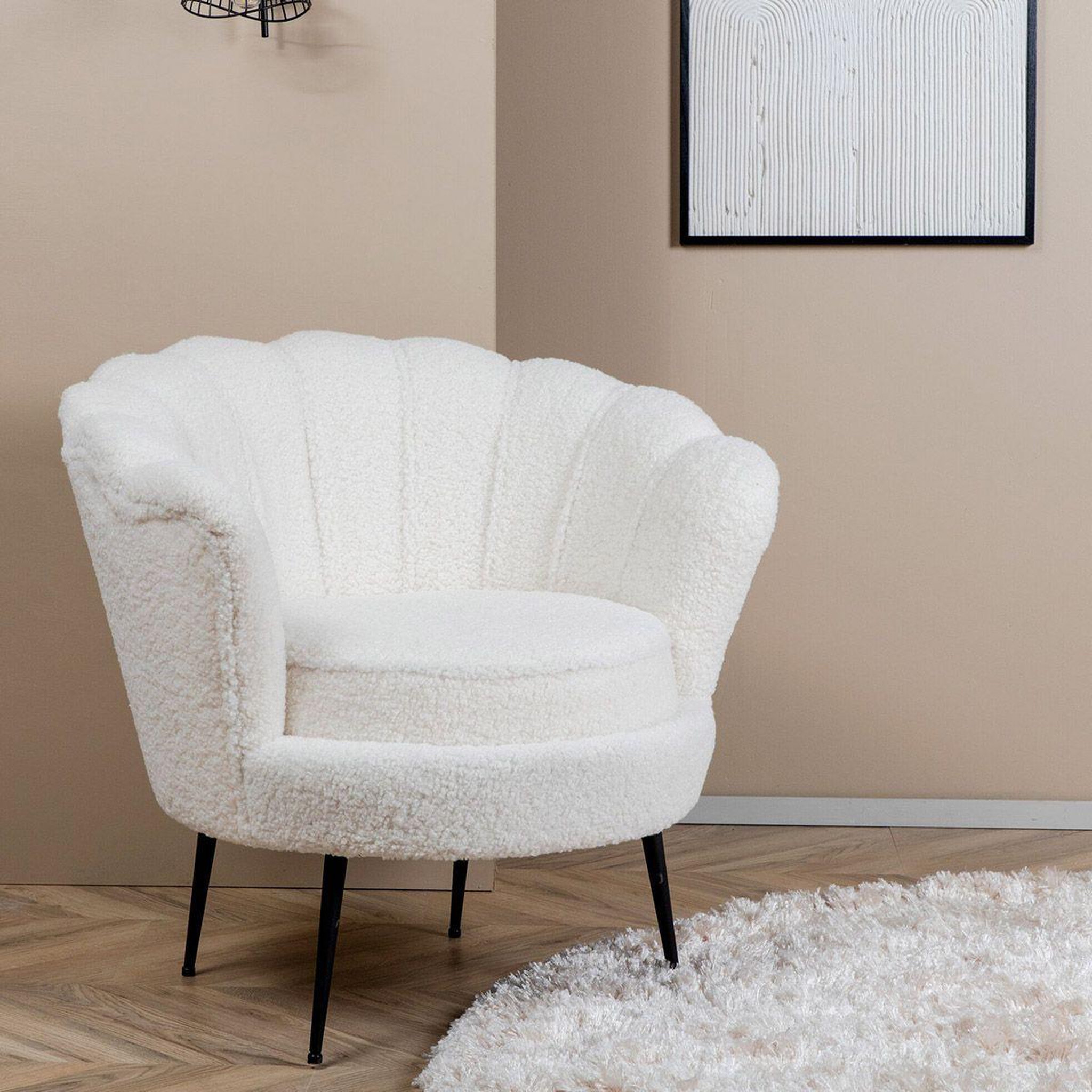 Voir la diapositive 6 : Paris Prix Fauteuil coquillage bouclette  calais  83cm blanc