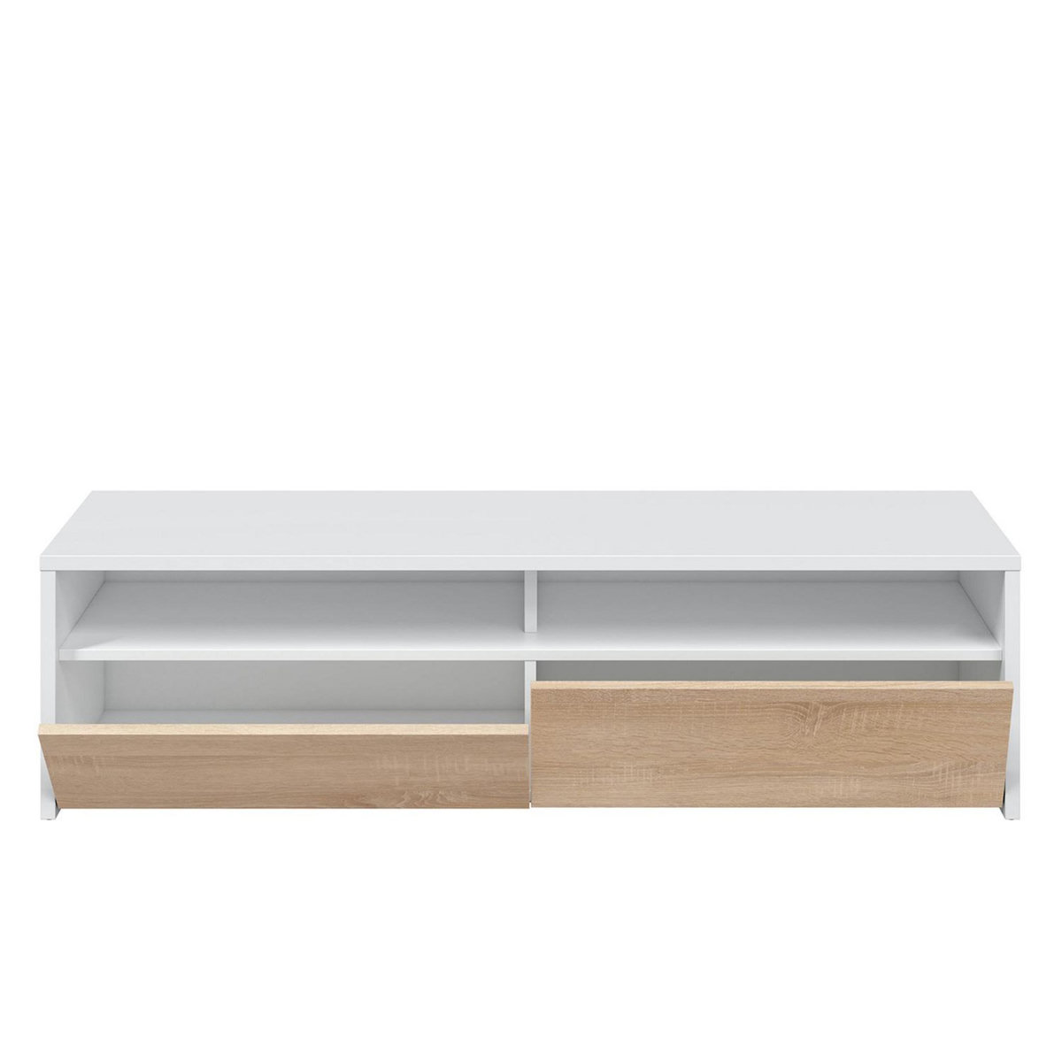 VS VENTA-STOCK Meuble tv Silva 2 portes, blanc et chêne, 130 cm longueur