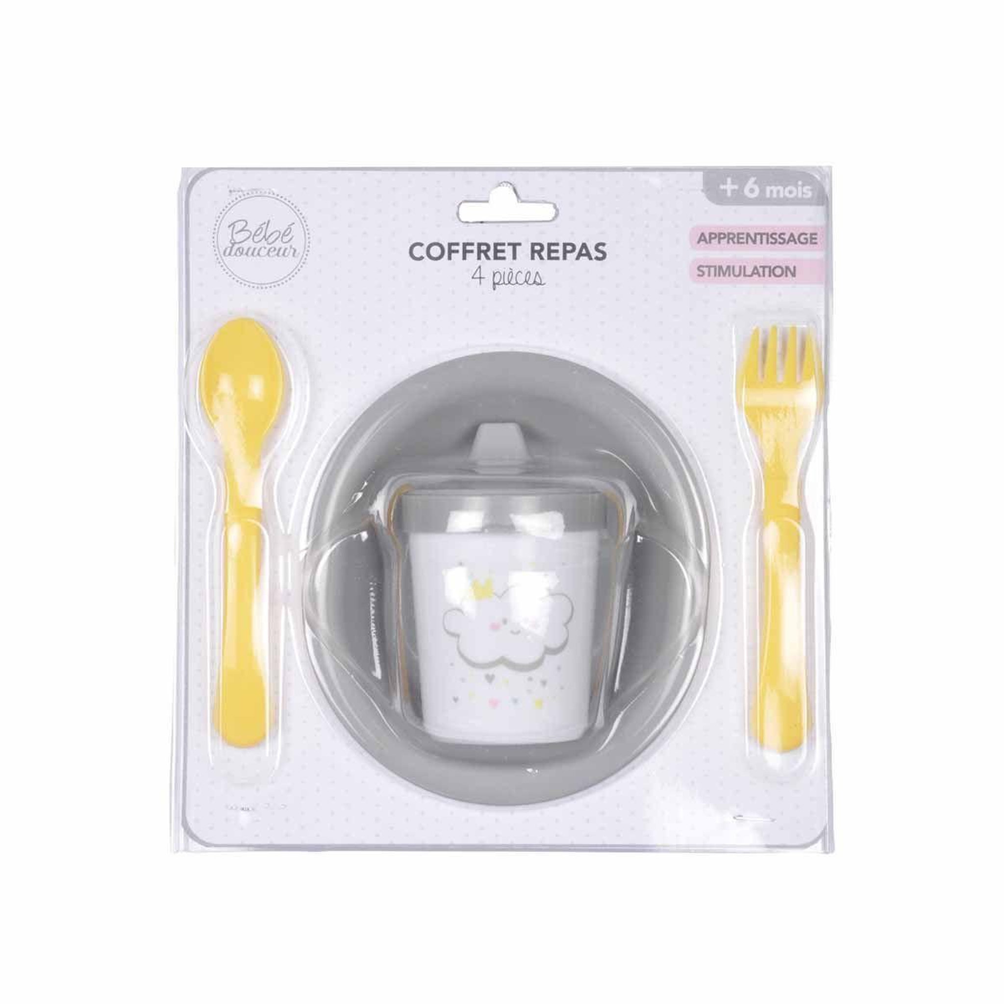 Voir la diapositive 2 : HOMEA Coffret repas 4 pièces pour bébé  ciel  gris
