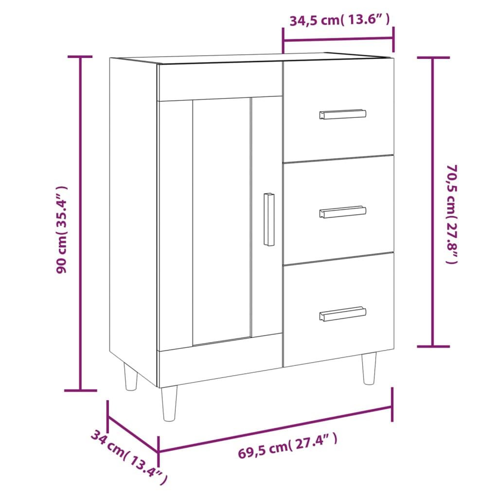 Voir la diapositive 6 : VIDAXL Buffet Blanc brillant 69,5x34x90 cm Bois d'ingenierie