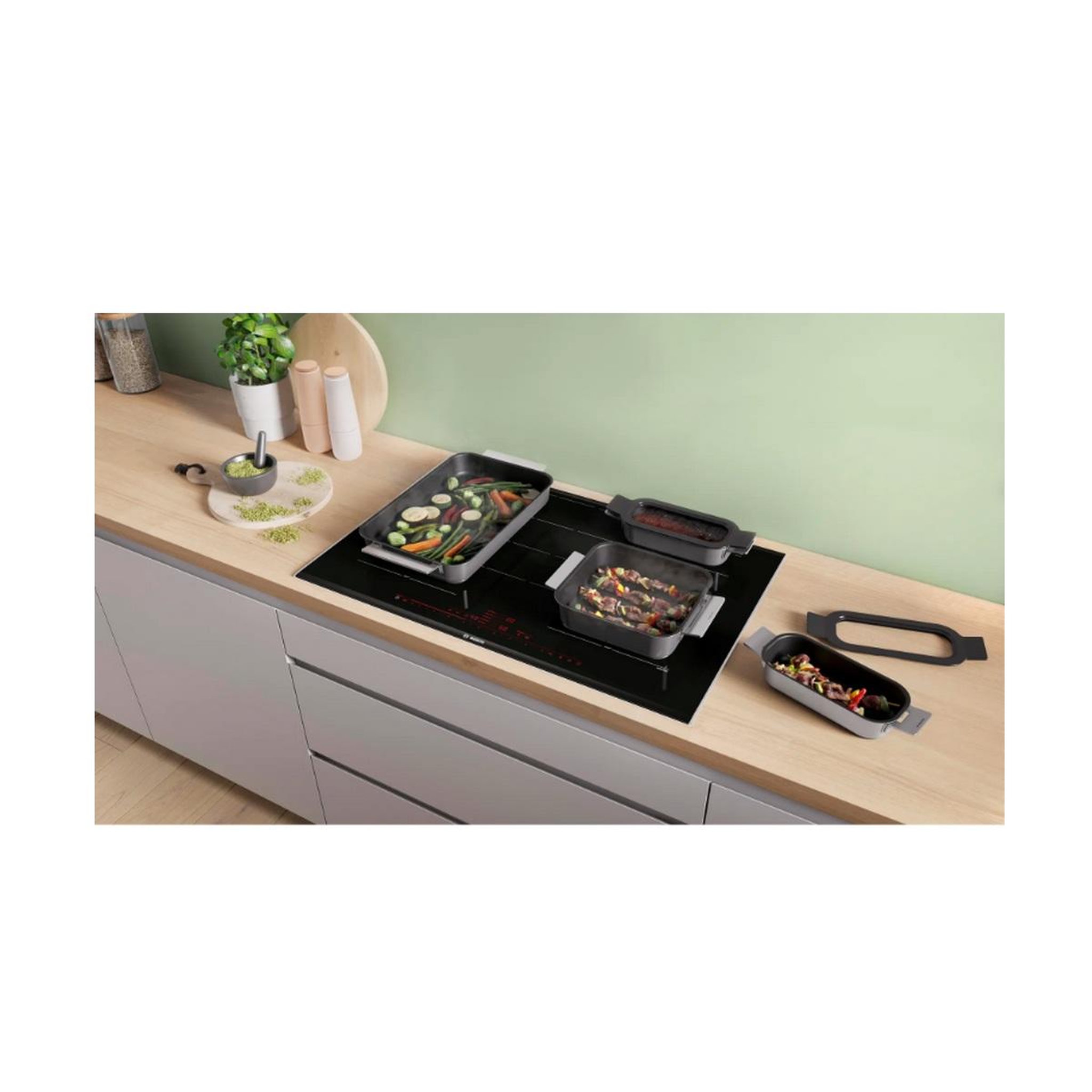 Voir la diapositive 3 : BOSCH Batterie de cuisine 4 pièces acier inoxydable - HEZ9FF040