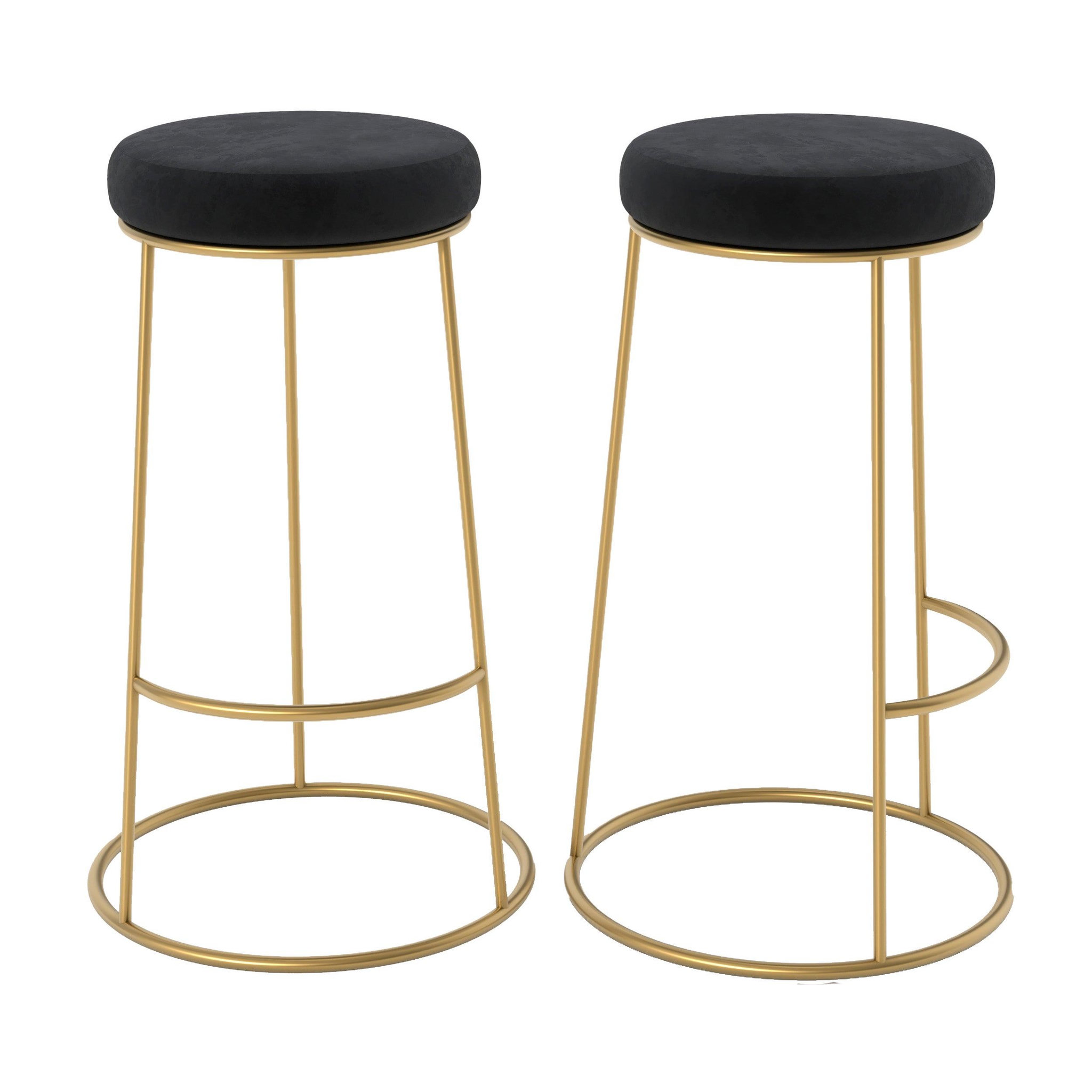 MAISON PAVANE Lot de 2 tabourets de bar 73 cm en velours noir-kendal