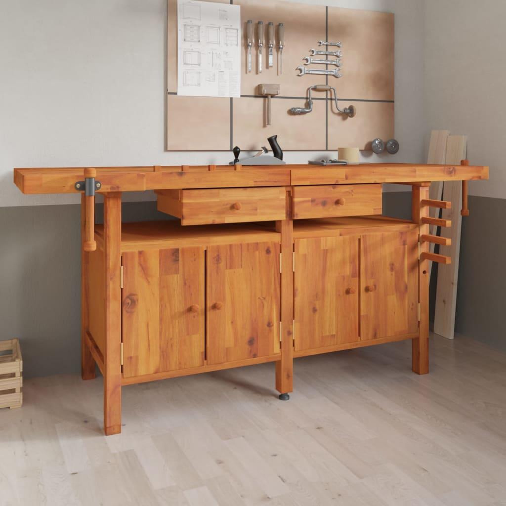 VIDAXL Etabli avec tiroirs et etaux 192x62x83 cm Bois massif d'acacia