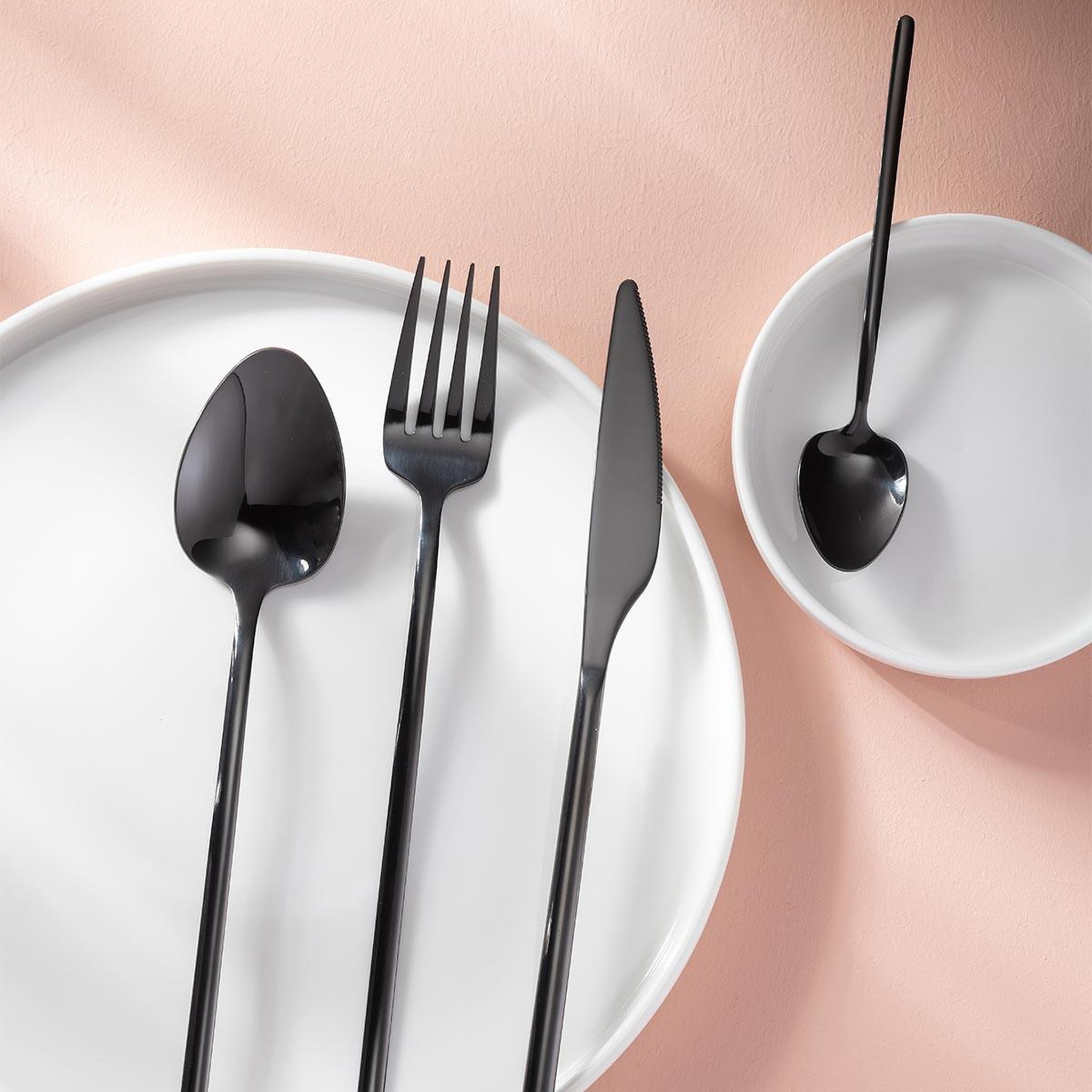 Voir la diapositive 2 : J-LINE Ménagère 24 Pièces en Inox  Irvin Brillant  27cm Noir