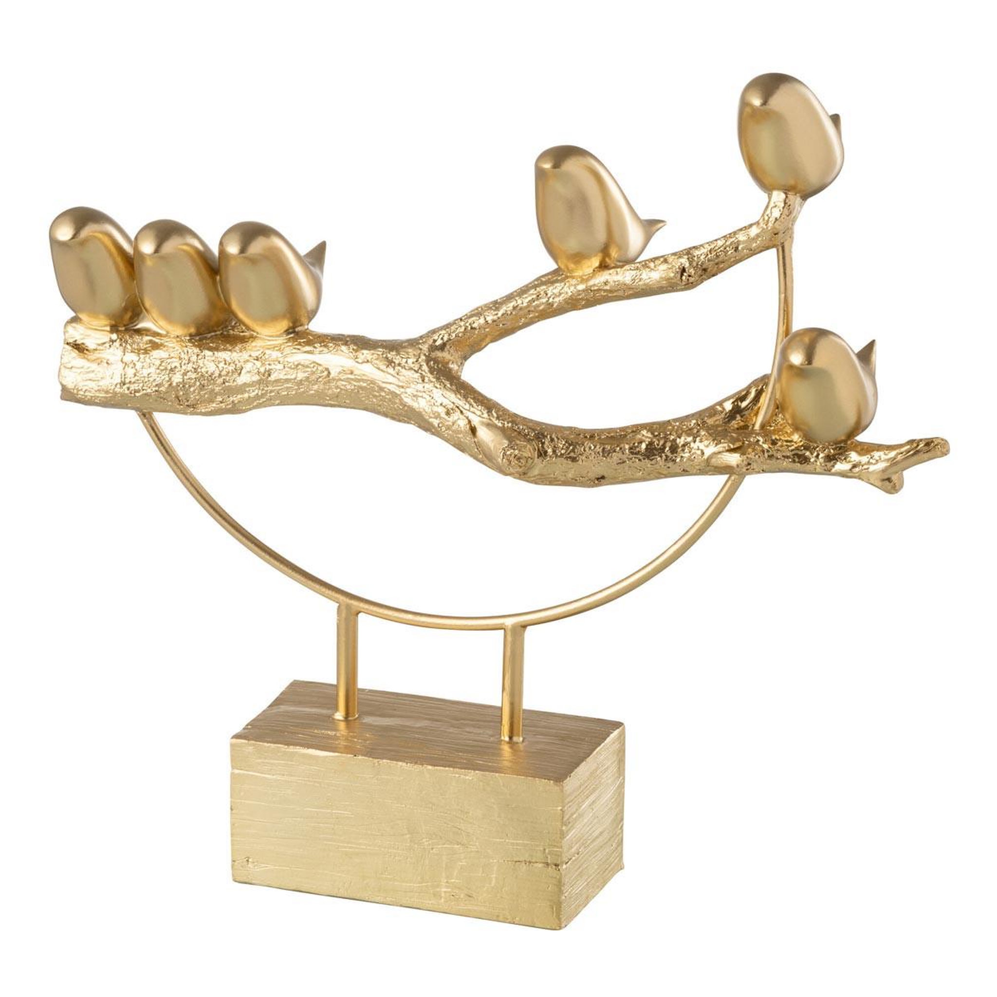 J-LINE Statuette sur socle  oiseaux sur branche  35cm or