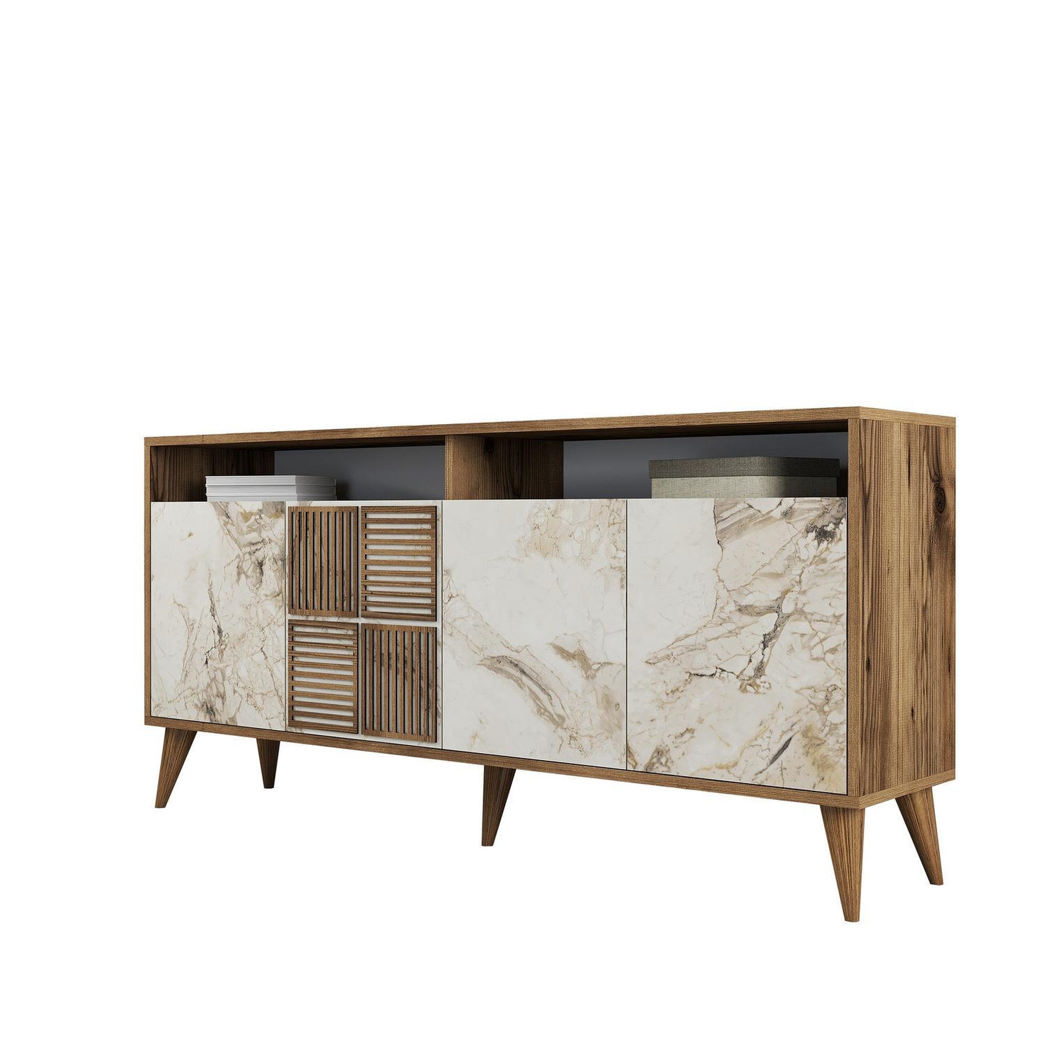 Habitat et Jardin Buffet en bois  milan  - 160 x 35 x 78 cm - noyer, marbre blanc