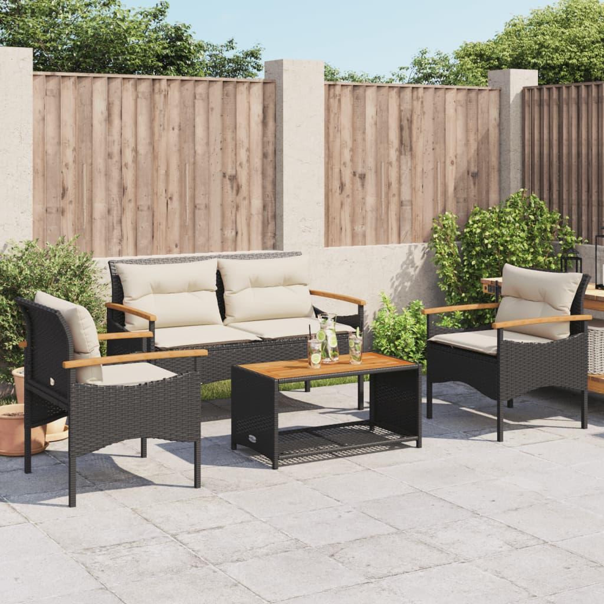 Voir la diapositive 3 : VIDAXL Salon de jardin 4 pcs avec coussins noir resine tressee