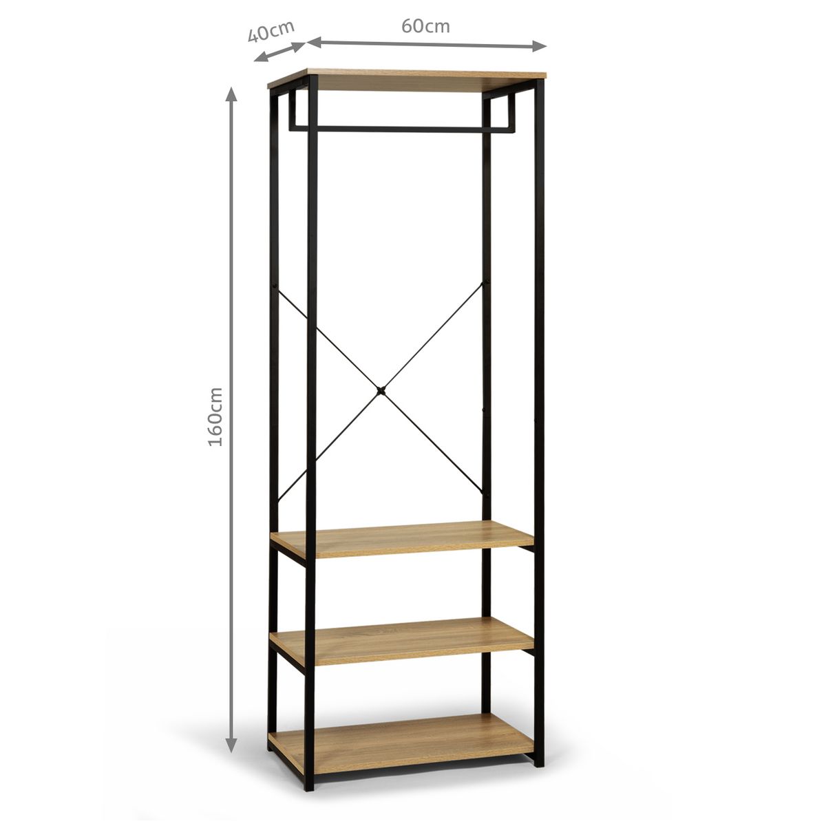 Dressing 3 étagères et barre de suspension HOUSTON