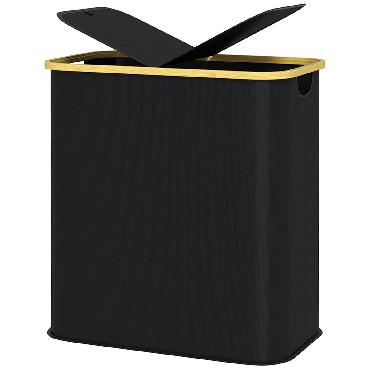 HOMCOM Panier à linge double pliable 80L - corbeille à linge sale avec couvercle et poignées - non tissé noir bambou