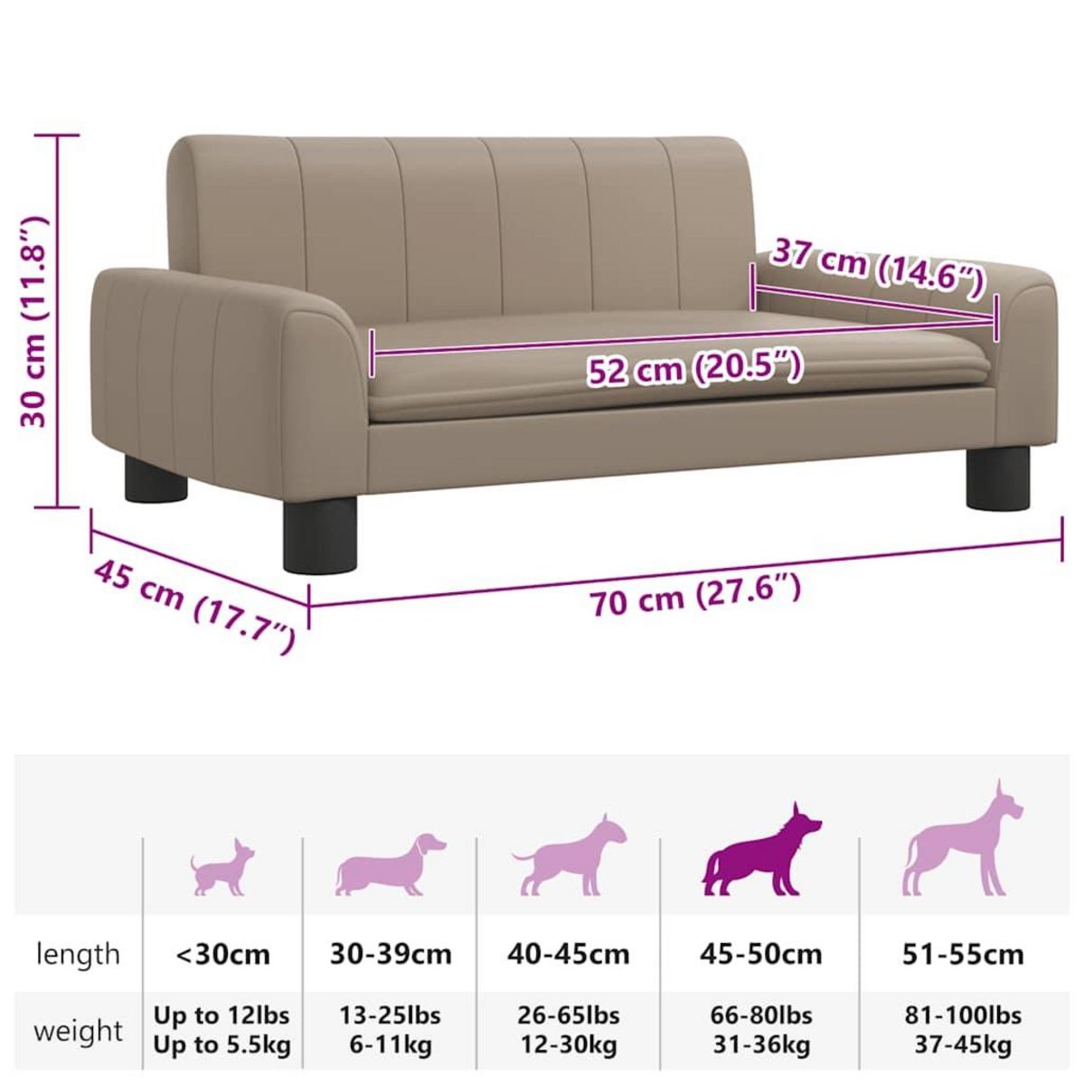 VIDAXL Lit pour chien cappuccino 70x45x30 cm similicuir