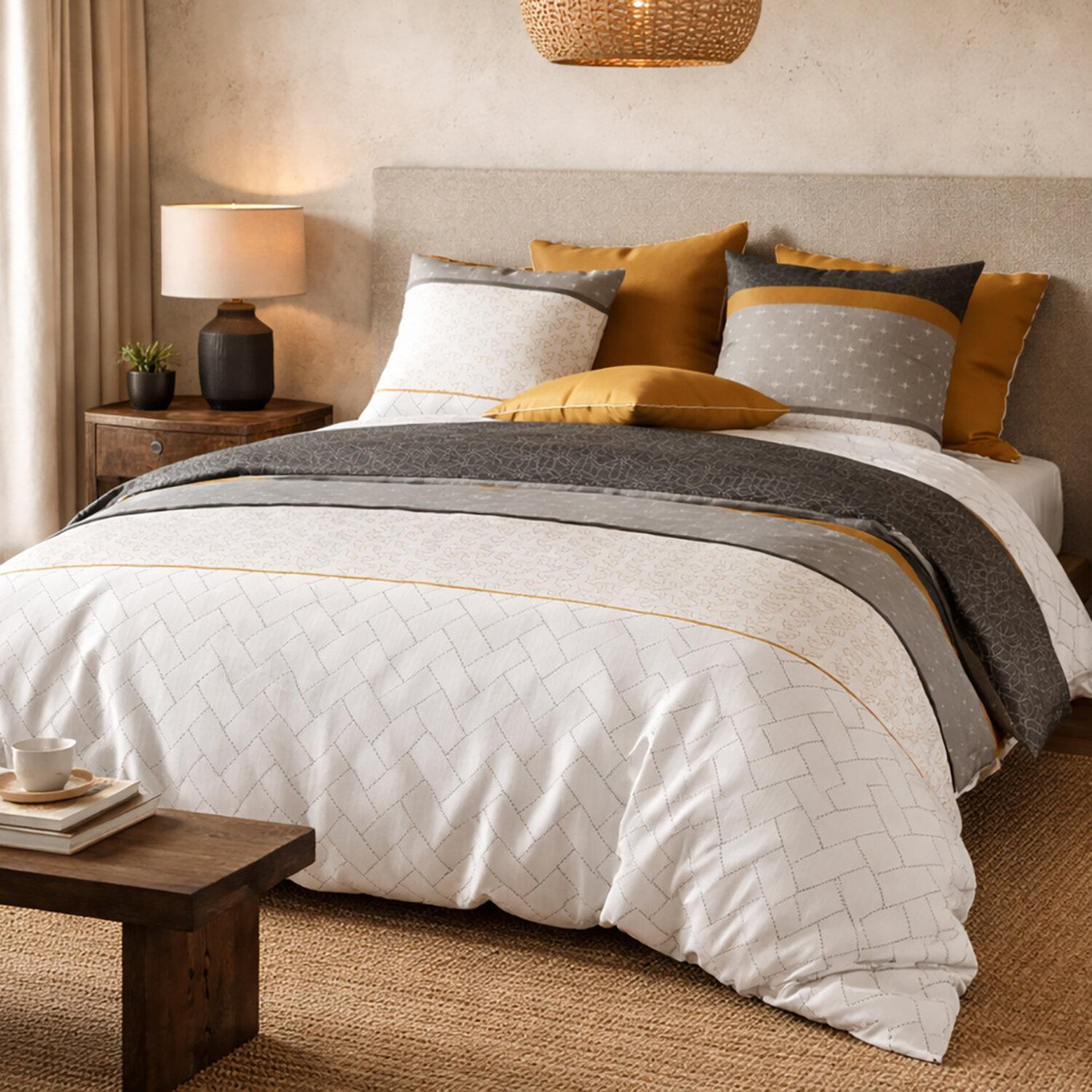 Voir la diapositive 4 : ATELIER DU COTON Parure housse de couette 3pcs 100% coton 57fils -corki