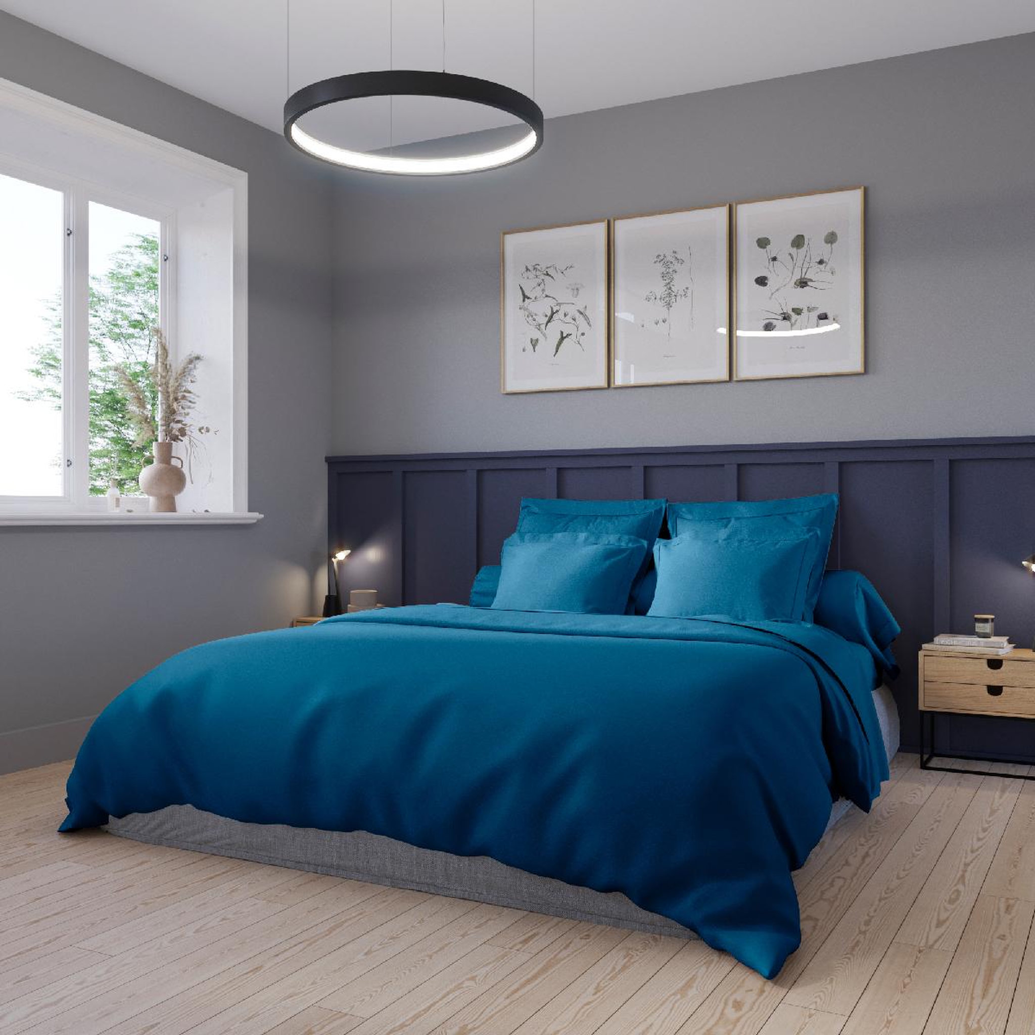 Voir la diapositive 4 : DODO Taie d'oreiller harmonie satin de coton coloris nautique