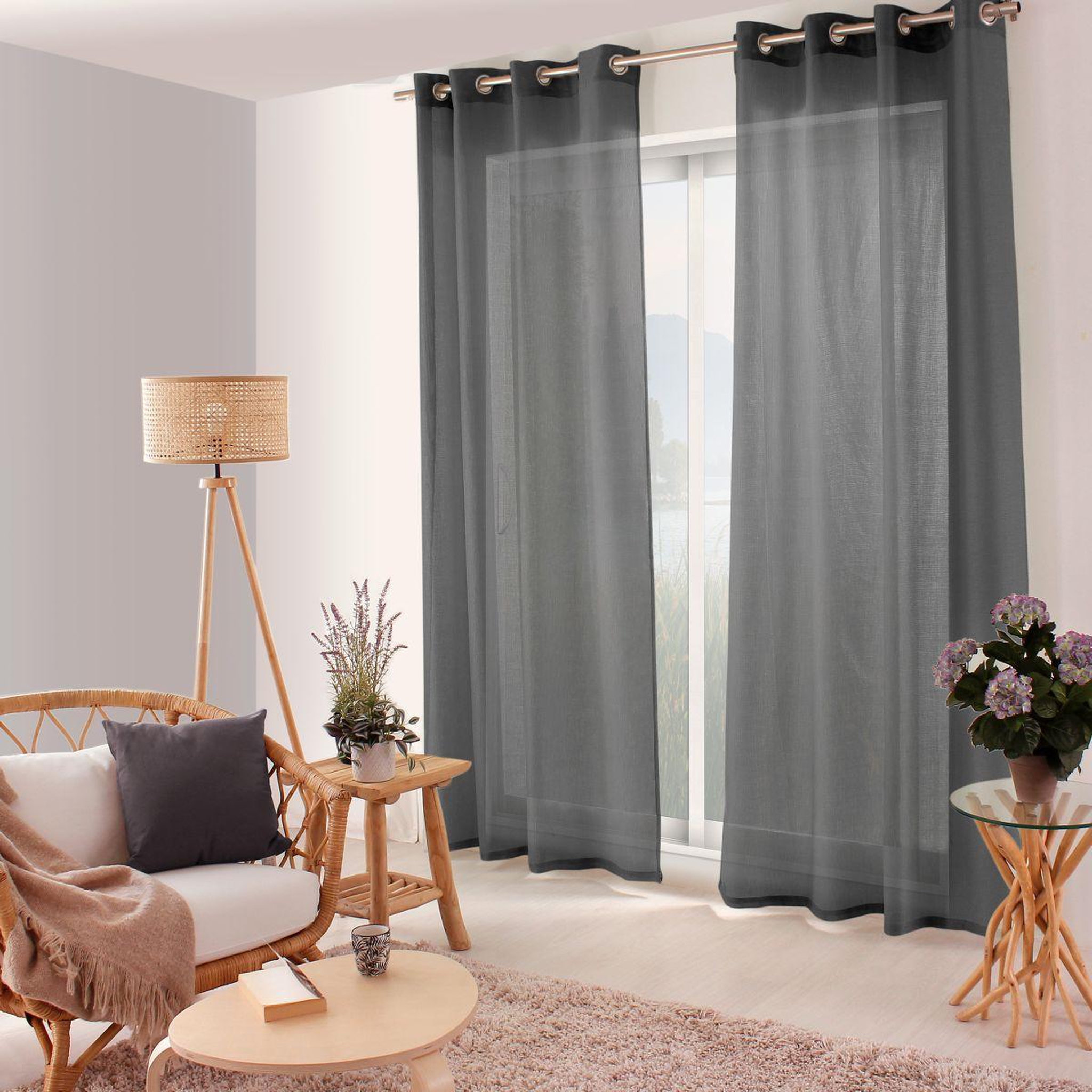 ENJOY HOME Rideau voilage à œillets uni  jelly  140x240cm gris