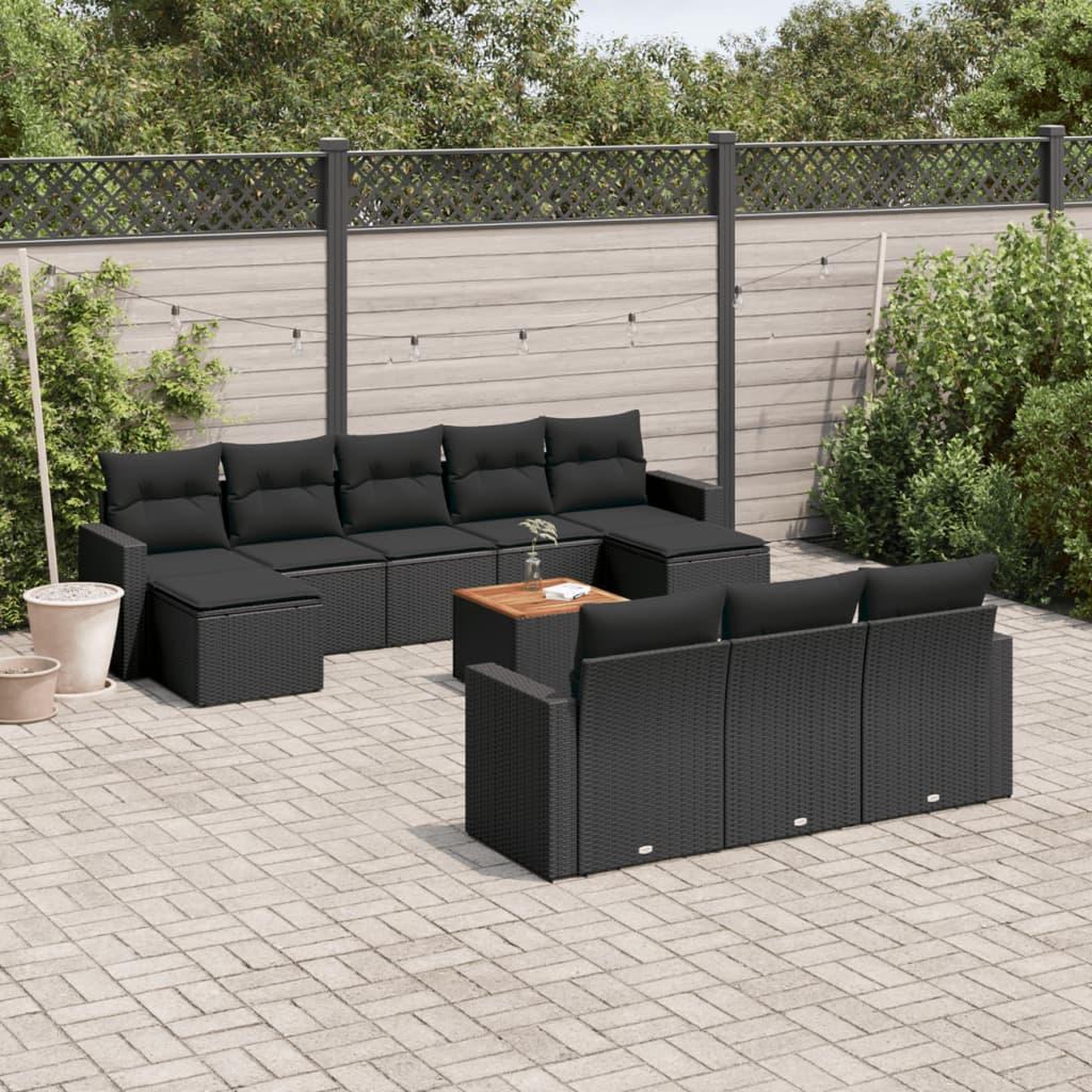 VIDAXL Salon de jardin 11 pcs avec coussins noir resine tressee