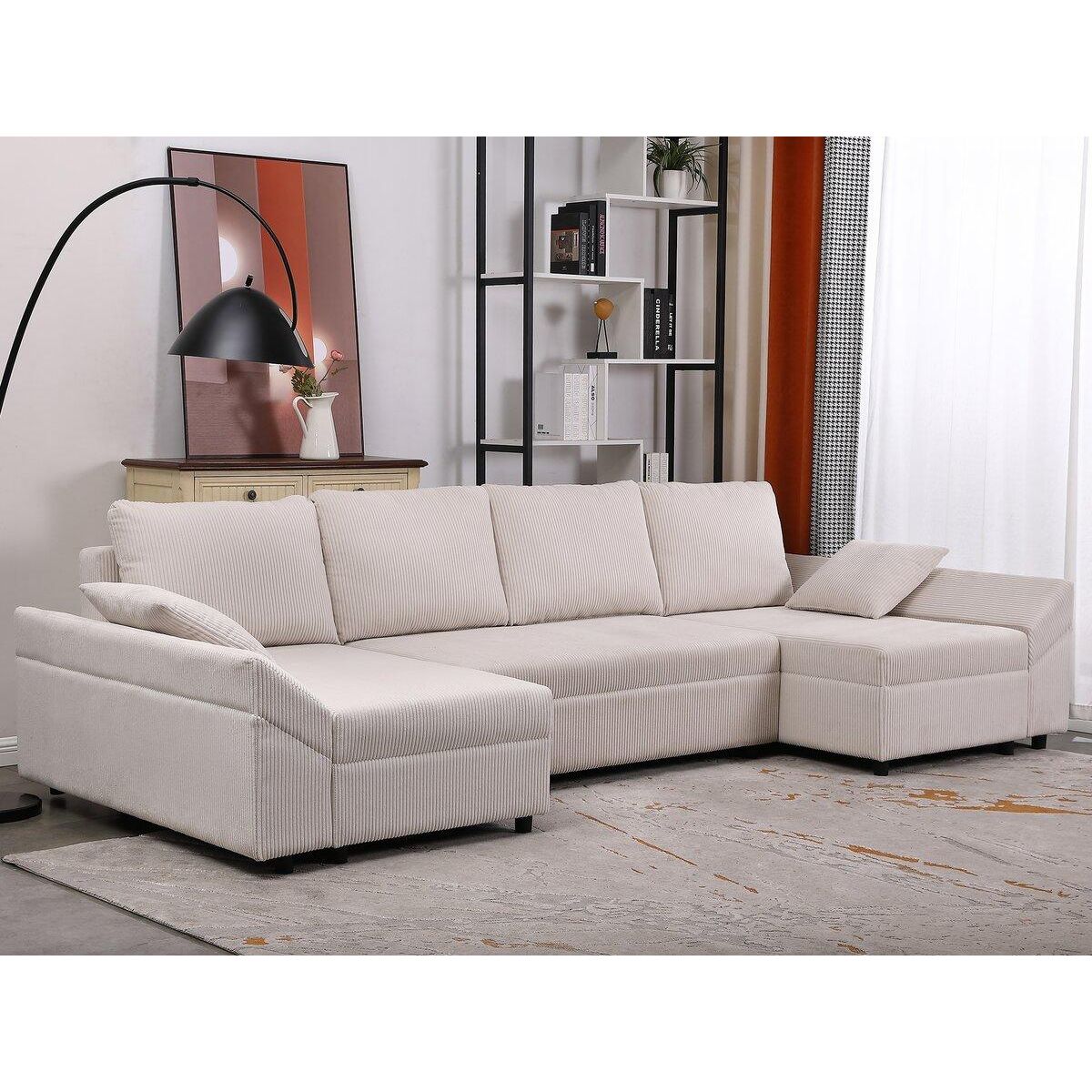Habitat et Jardin Canapé d'angle panoramique en velours côtelé  Vaugirard II  - 5 places - Beige