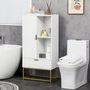 Voir la diapositive 2 : KLEANKIN Meuble bas de salle de bain design - porte, étagère, tiroir, 2 niches, 1 tiroir - acier doré MDF blanc