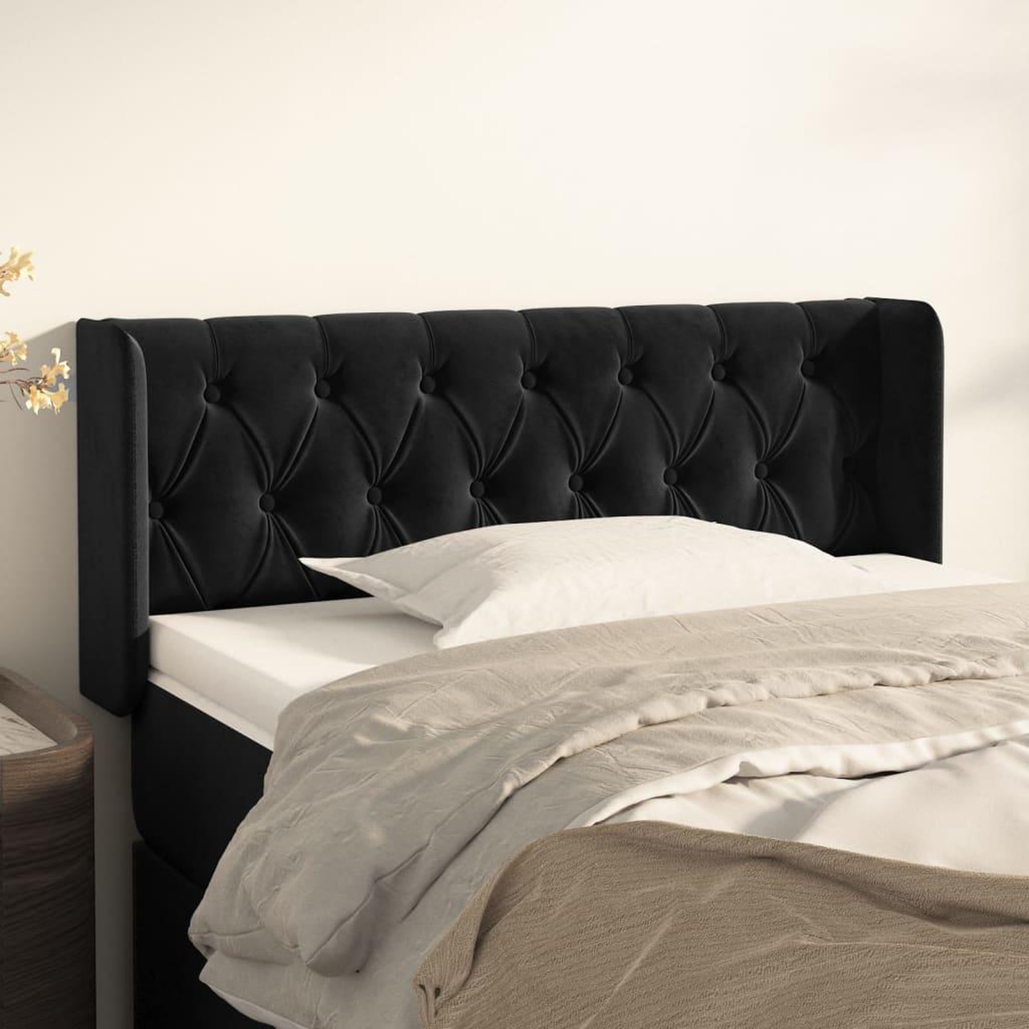 Voir la diapositive 1 : VIDAXL Tete de lit avec oreilles Noir 103x16x78/88 cm Velours