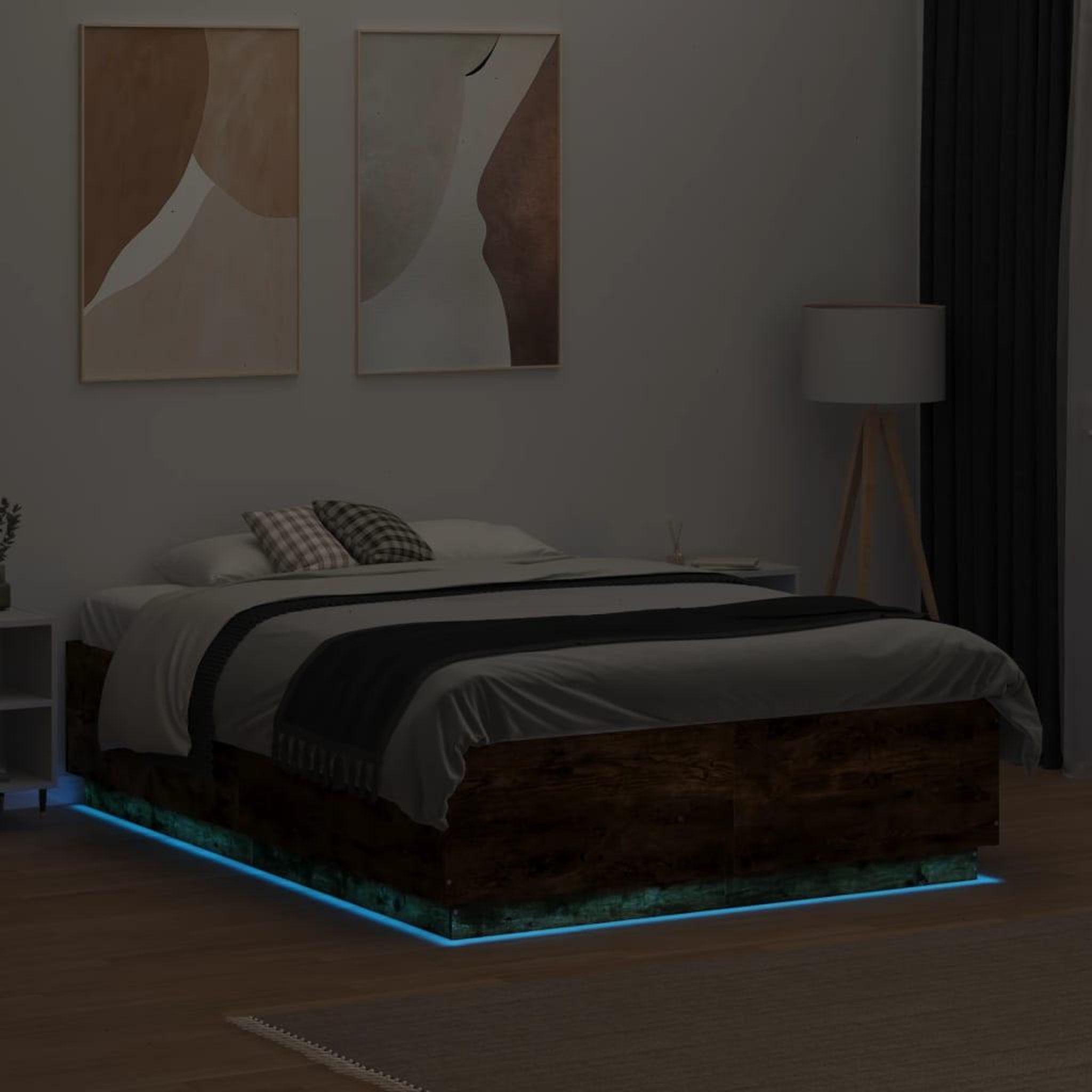 Voir la diapositive 4 : VIDAXL Cadre de lit avec LED sans matelas chene fume 120x190 cm