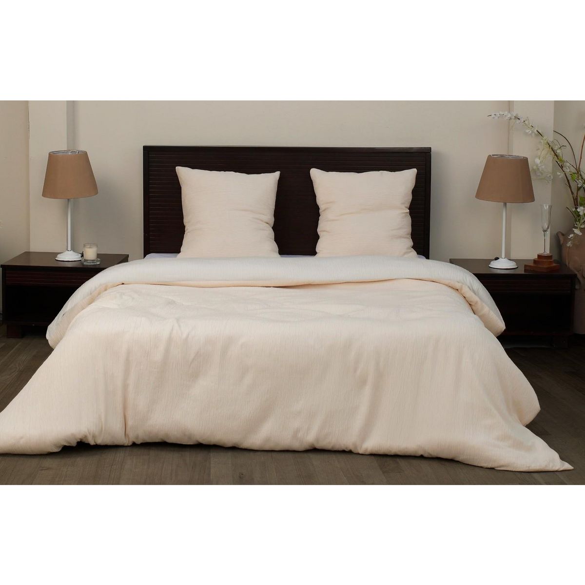 Les Ateliers du Linge Parure Gaze De Microfibre 260x240cm Bicolore Ecru Naturel + Blanc