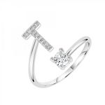 SC CRYSTAL Bague lettre T ajustable SC Crystal ornée de Zirconium. Coloris disponibles : Gris
