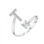 SC CRYSTAL Bague lettre T ajustable SC Crystal ornée de Zirconium. Coloris disponibles : Gris