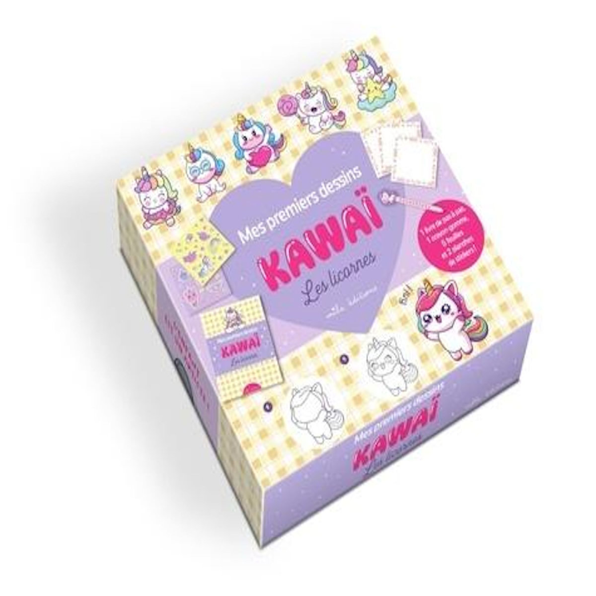 MES PREMIERS DESSINS KAWAI LES LICORNES. COFFRET AVEC 1 LIVRE DE PAS A PAS, 1 CRAYON-GOMME, 5 FEUILLES ET 2 PLANCHES DE STICKERS !, Mila Editions
