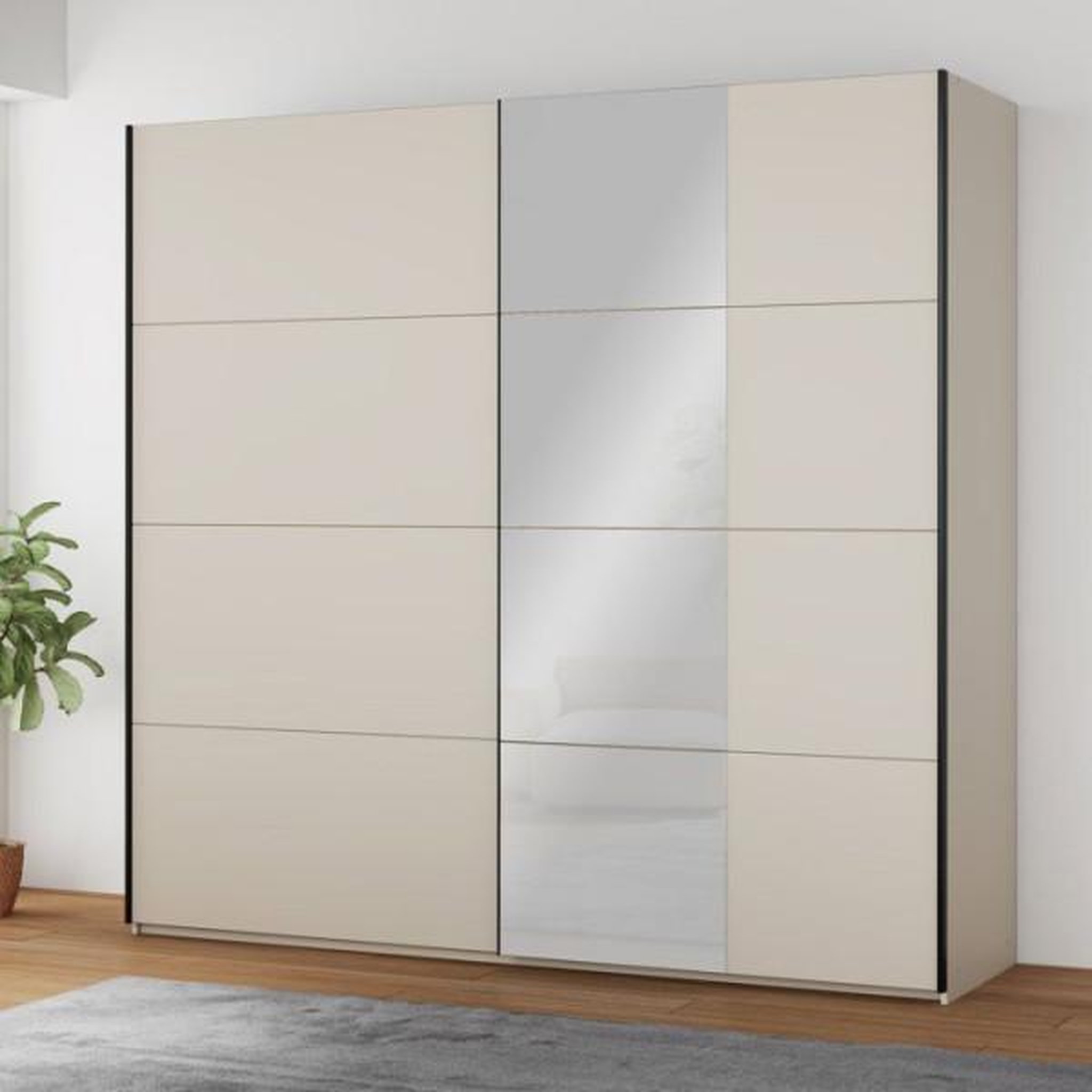 MARKET24 Armoire de chambre - Décor Sable - 2 portes coulissantes - Miroir - L220,1 x P61,2 x H210,5 cm