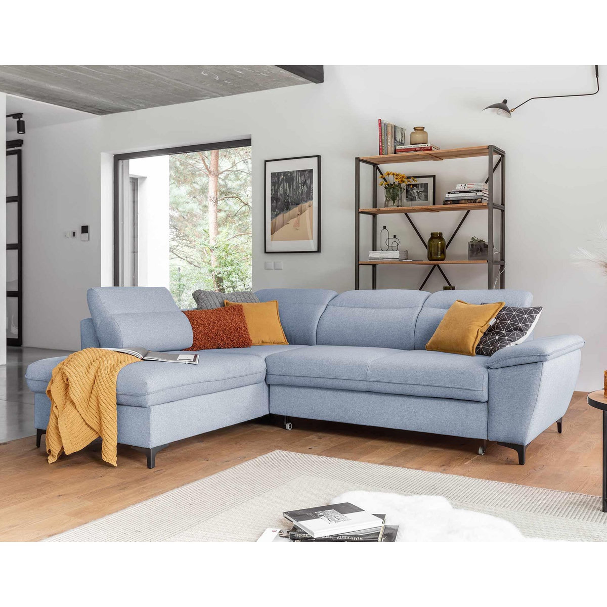 BEST MOBILIER Clever - canapé d'angle gauche - 5 places - convertible avec coffre et têtières - en tissu