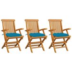VIDAXL Chaises de jardin avec coussins bleu clair lot de 3 Teck massif