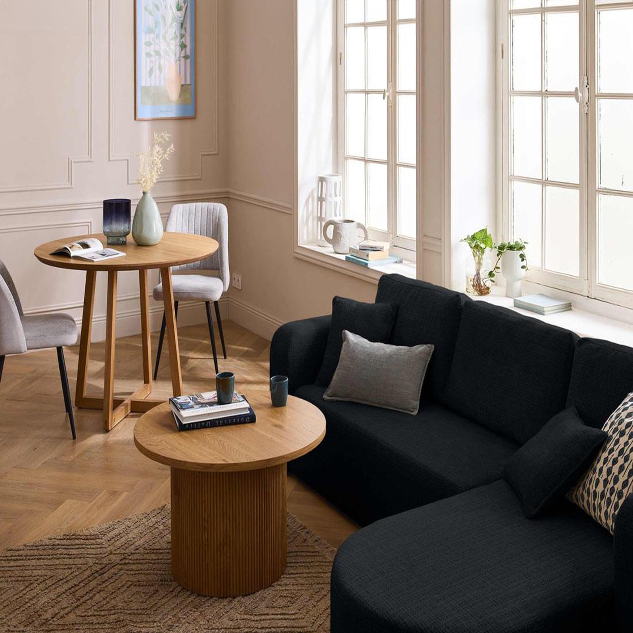 Voir la diapositive 6 : BEST MOBILIER Miro - canapé d'angle réversible - 4 places - convertible avec coffre - en velours texturé