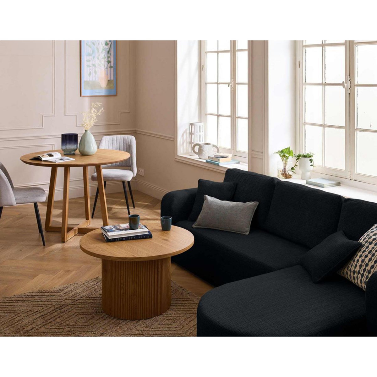 BEST MOBILIER Miro - canapé d'angle réversible - 4 places - convertible avec coffre - en velours texturé