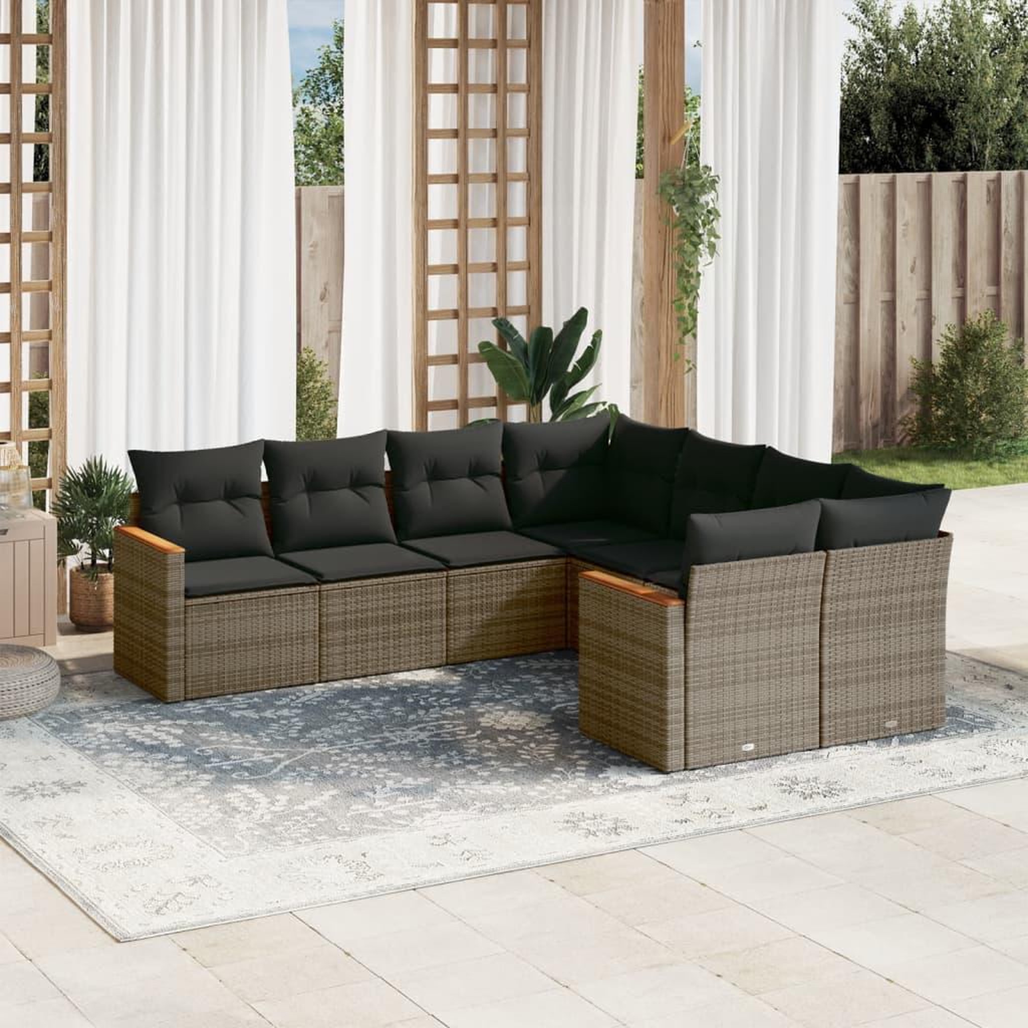 VIDAXL Salon de jardin 8 pcs avec coussins gris resine tressee