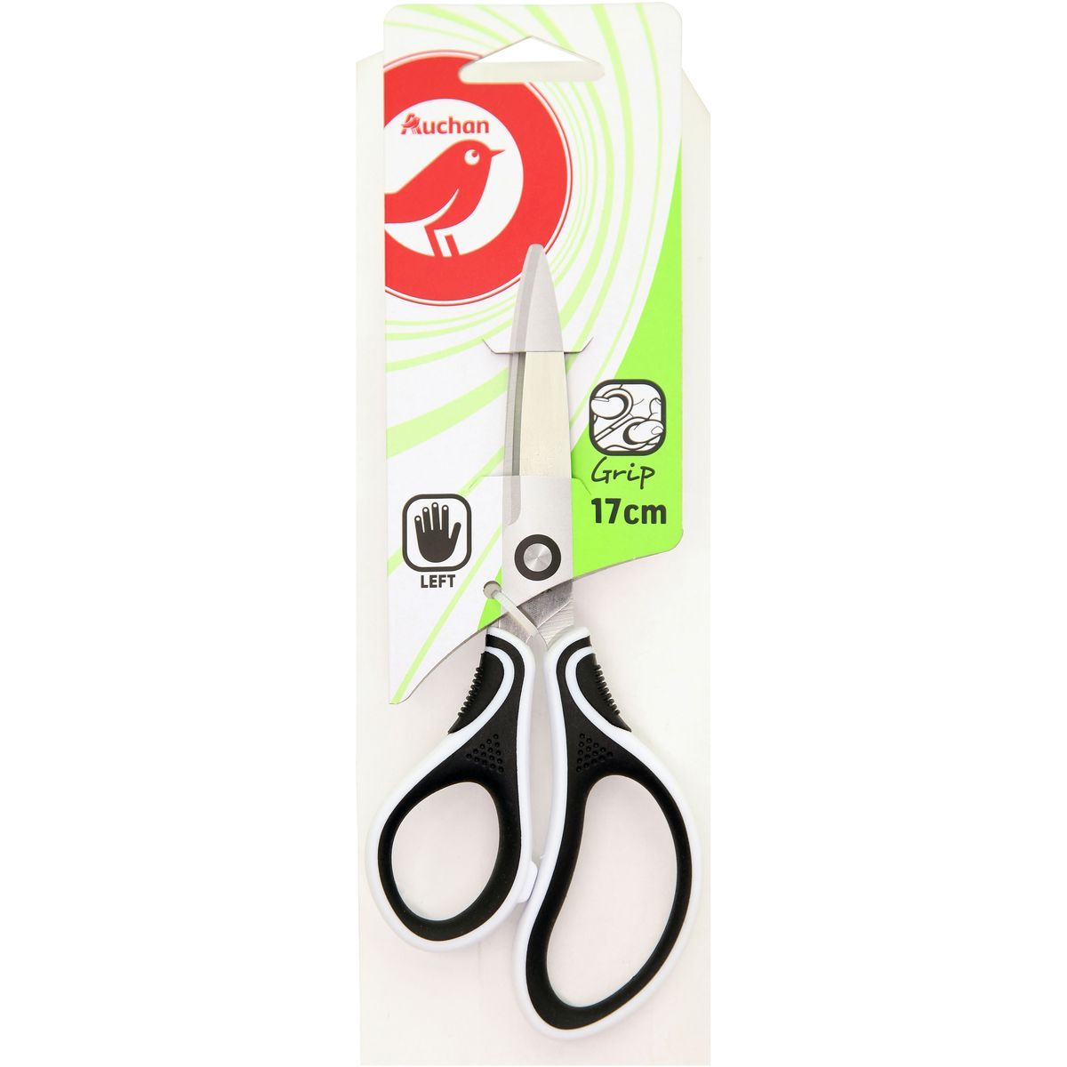 AUCHAN Paire de ciseaux bouts pointus 17cm gaucher bi matière noir