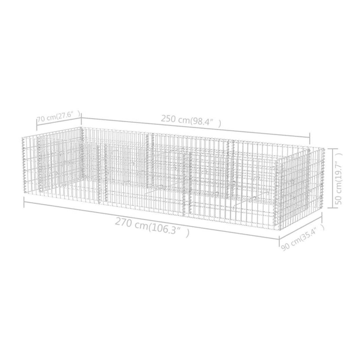 VIDAXL Lit sureleve a gabion Acier 270x90x50 cm