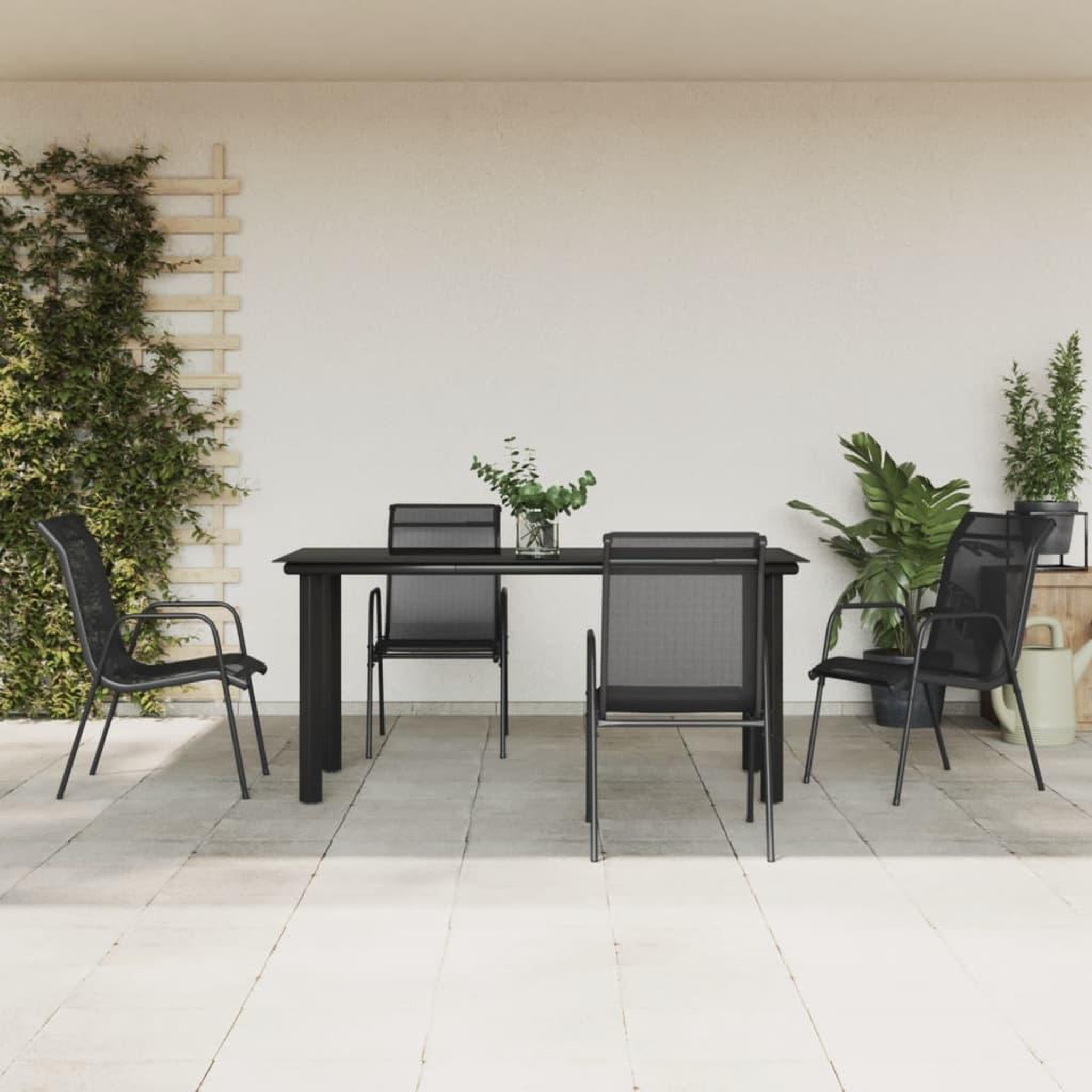 VIDAXL Ensemble a manger de jardin 5 pcs noir textilene et acier