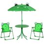 Voir la diapositive 1 : OUTSUNNY Ensemble salon de jardin enfant 4 pcs design grenouille - table ronde + 2 chaises pliables + parasol - métal époxy oxford vert