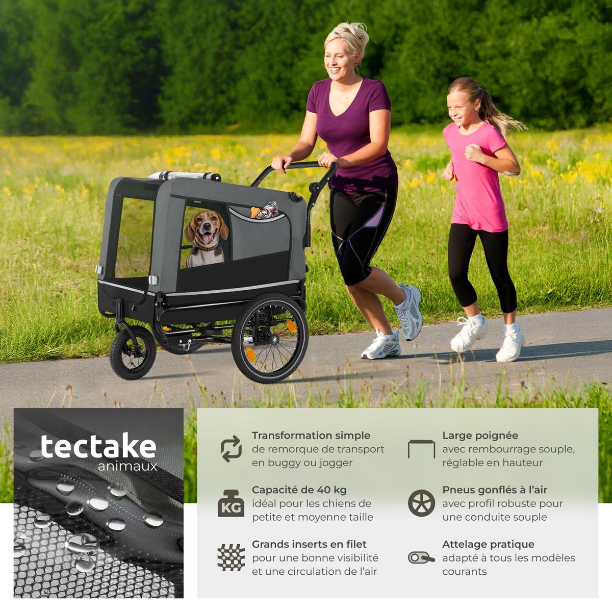 tectake Remorque vélo pour chien multifonction 3-en-1 gris