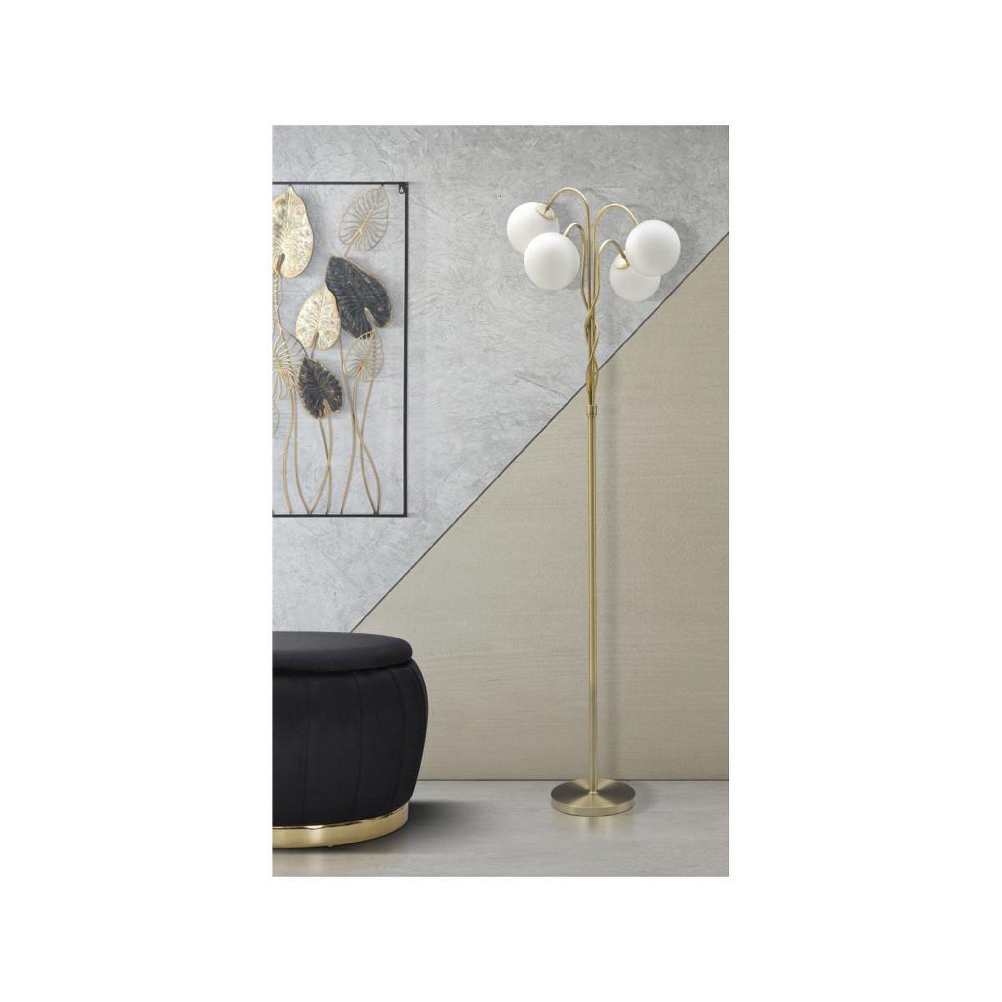 Voir la diapositive 6 : Paris Prix Lampadaire design 4 sphères  glamy  176cm blanc & or