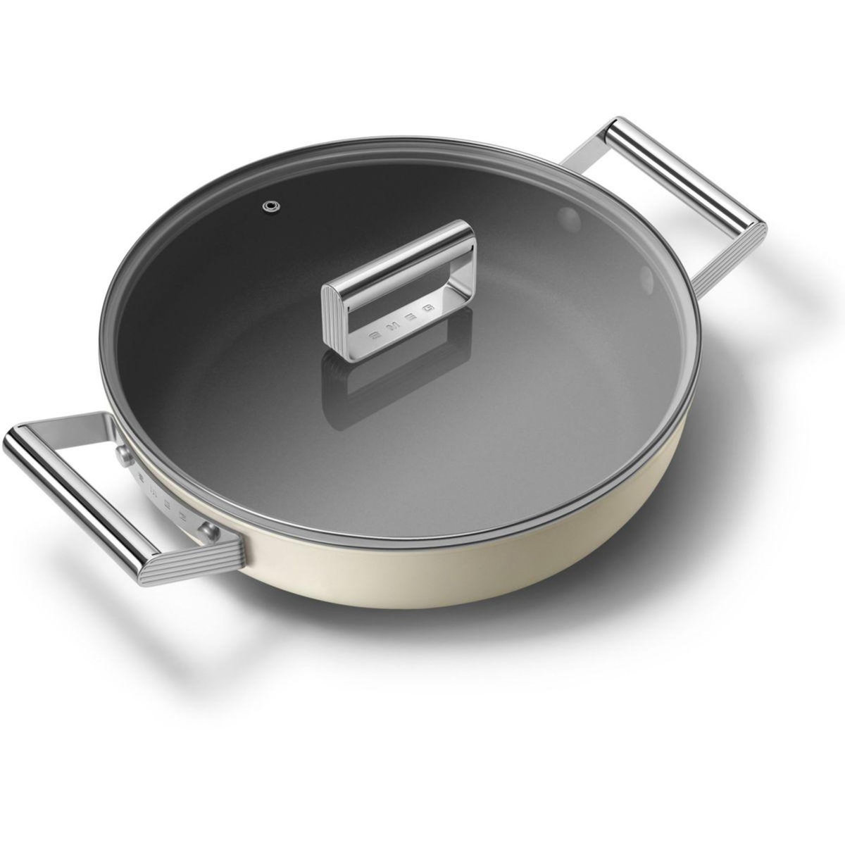 SMEG Sauteuse 28cm céramique crème avec couvercle