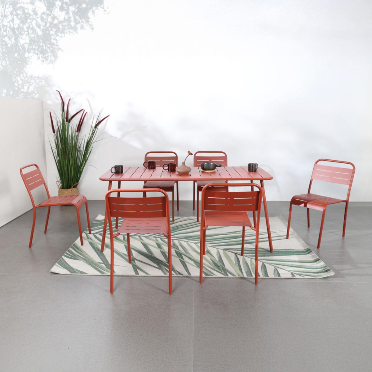 CONCEPT USINE Table salon de jardin repas 6 places 160x70cm terracotta BERGAME