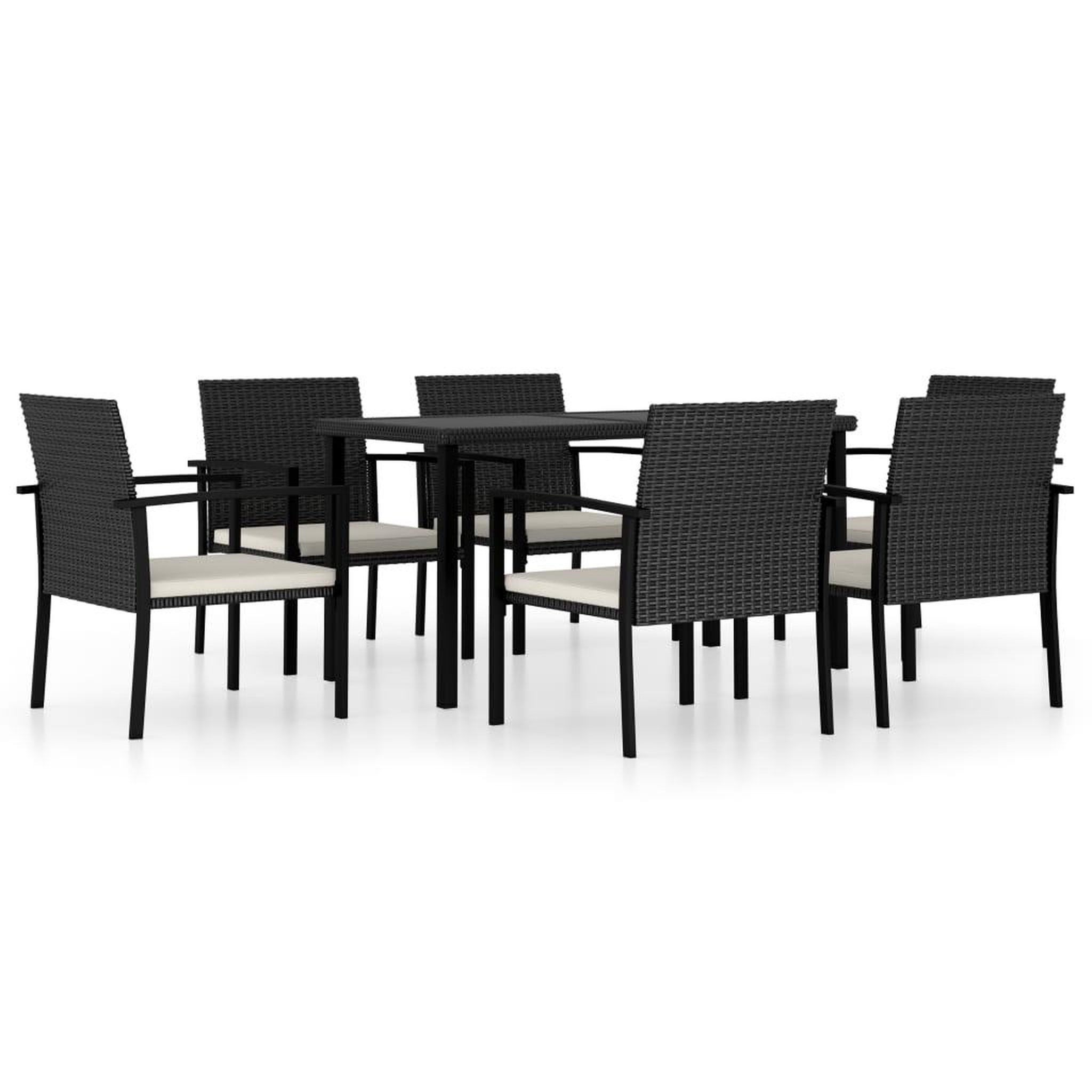 Voir la diapositive 2 : VIDAXL Ensemble a manger de jardin 7 pcs Resine tressee Noir