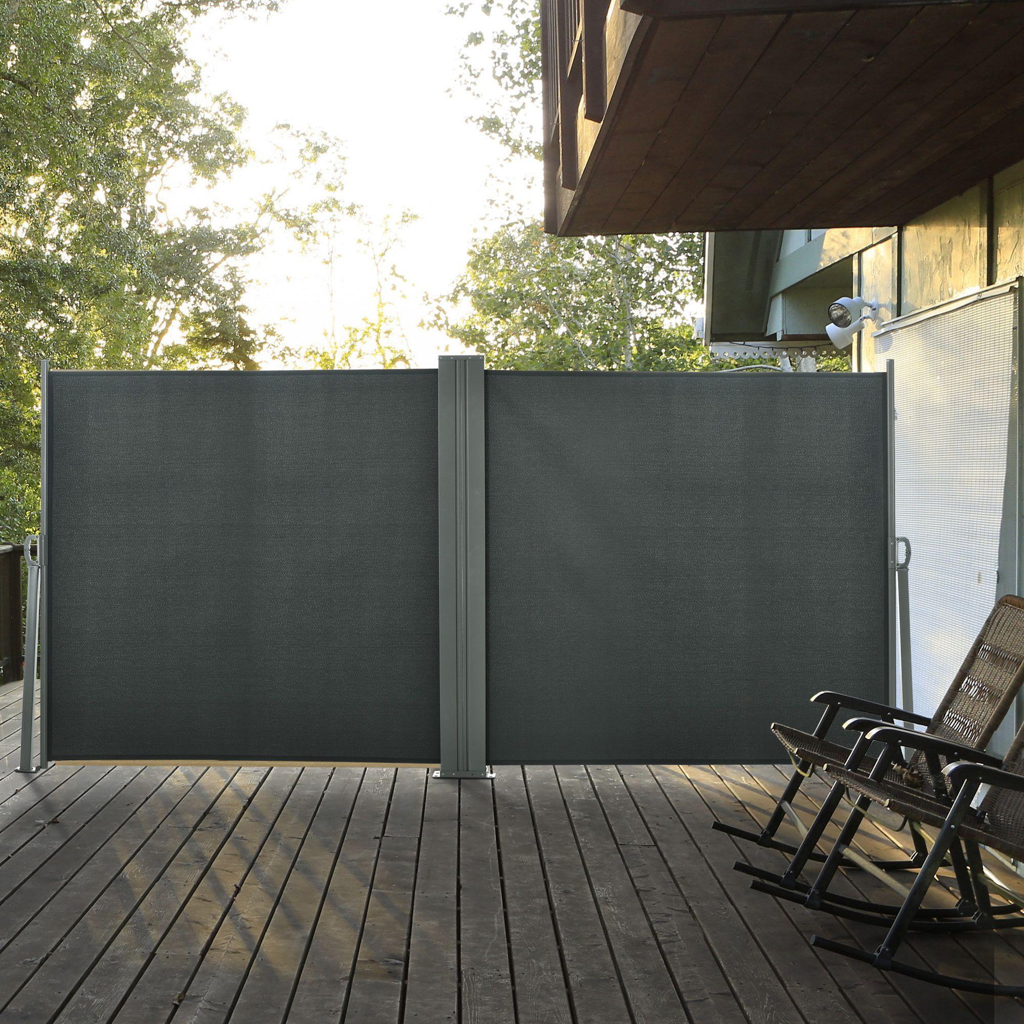 Voir la diapositive 2 : OUTSUNNY Double store latéral brise-vue paravent rétractable dim. 6L x 1,60H m polyester anti-UV haute densité gris