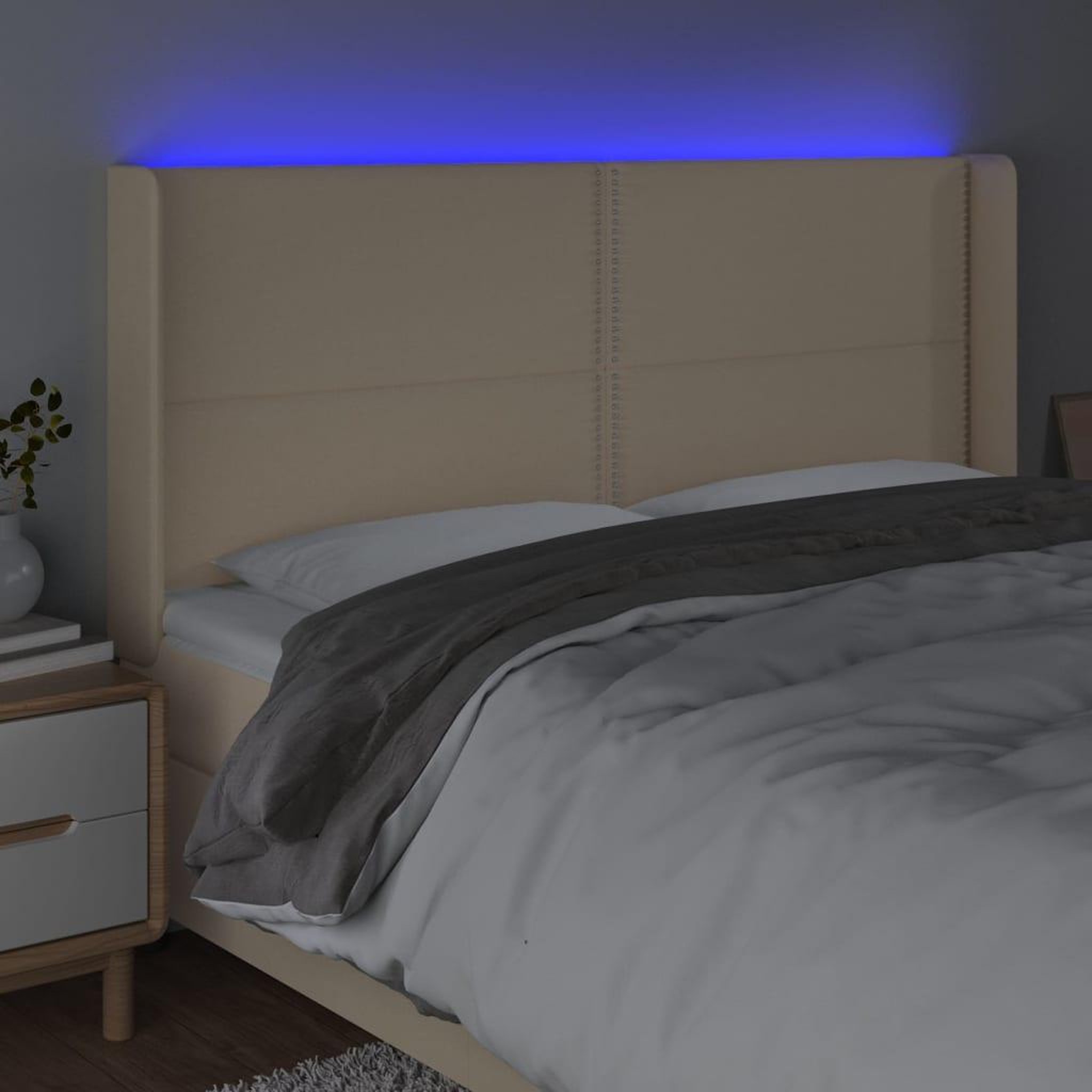 Voir la diapositive 4 : VIDAXL Tete de lit a LED Creme 163x16x118/128 cm Tissu