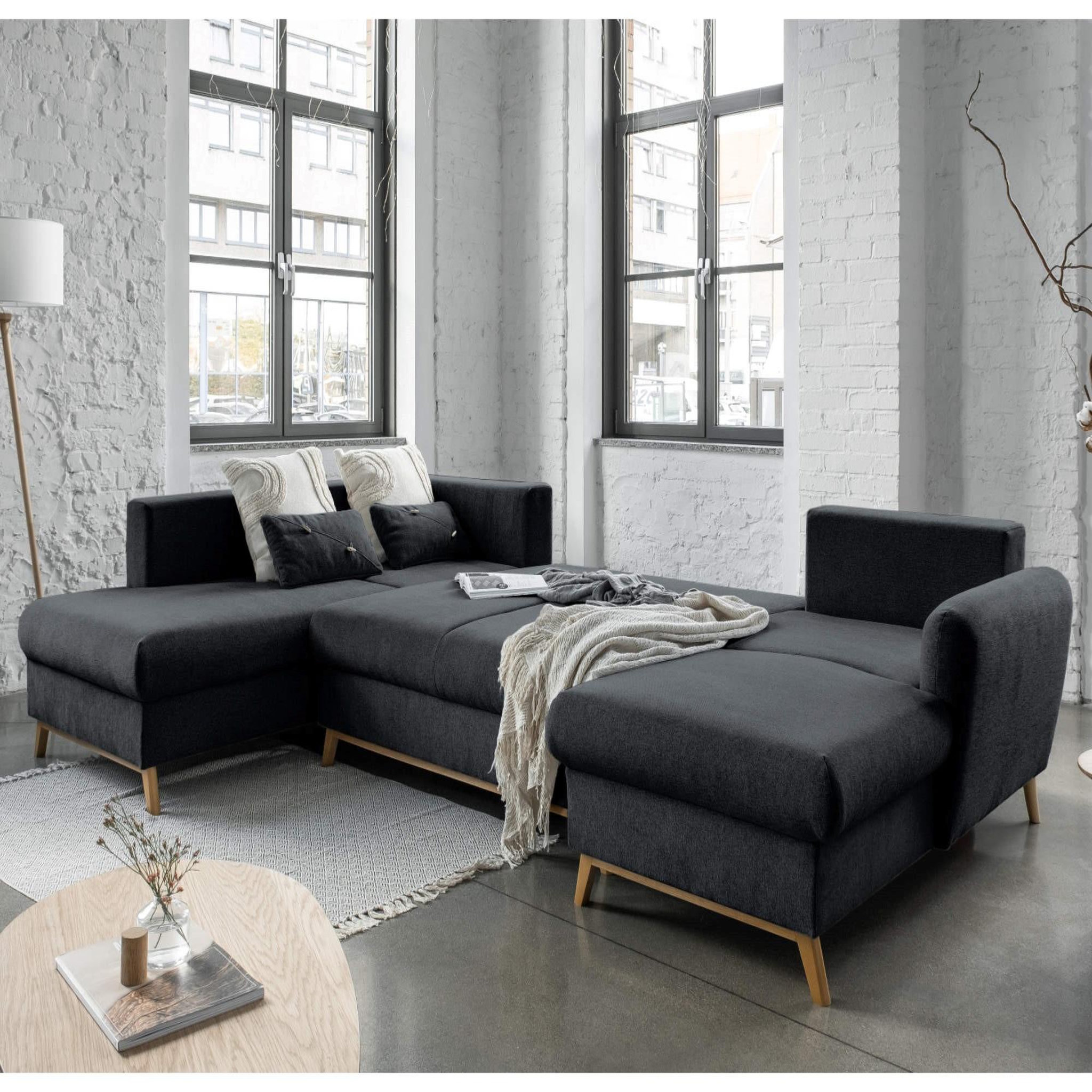 Voir la diapositive 3 : BEST MOBILIER Lagom - canapé d'angle panoramique - convertible - avec coffre - en tissu - 7 places - gauche