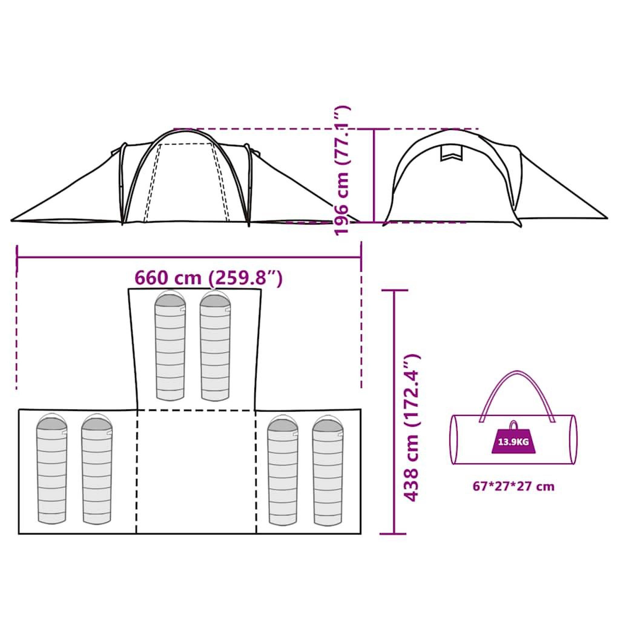 Voir la diapositive 6 : VIDAXL Tente familiale a dome 6 personnes vert impermeable
