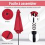 Voir la diapositive 4 : OUTSUNNY Parasol inclinable de jardin balcon terrasse manivelle toile polyester imperméabilisée haute densité 180 g/m² Ø2,7 x 2,35H m alu rouge vineux